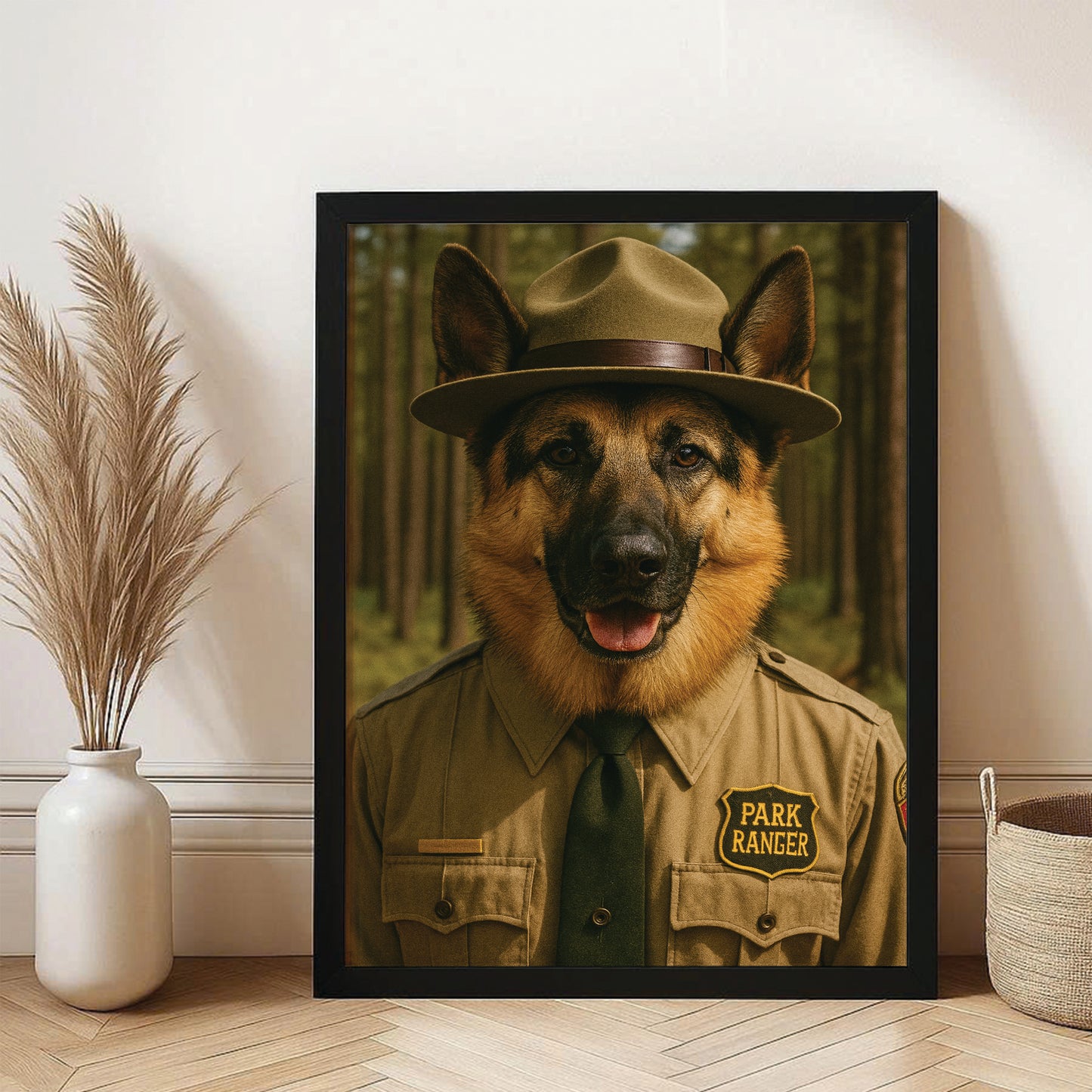 Custom Photo Park Ranger Dog Canvas Framed Wall Art