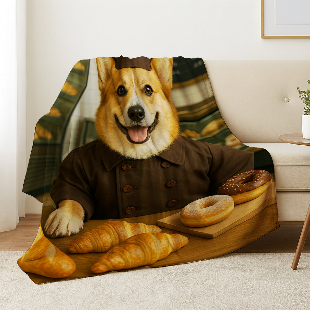 Custom Photo Baker Corgi Dog BlanketGift For Dog Lovers
