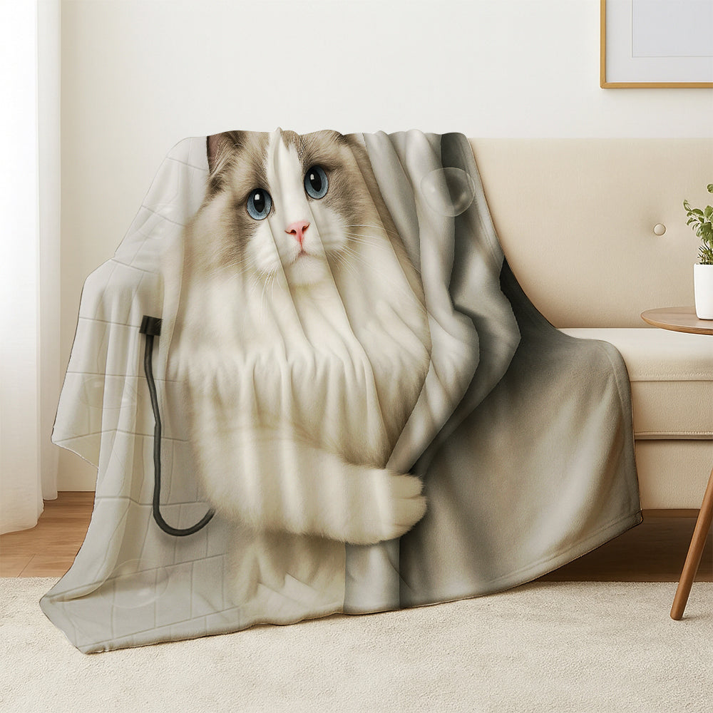 Custom Cat Photo Cat  In Bathroom Blanket Gift For Cat Lovers