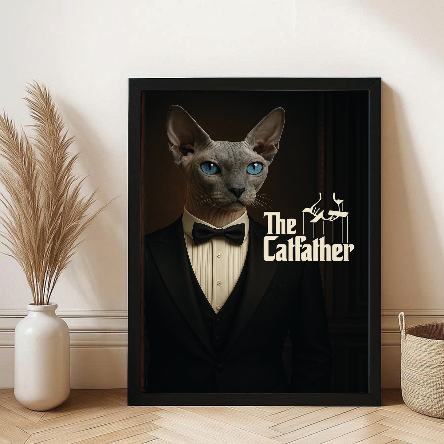 Custom Photo Cat Father Canvas Framed Wall Art _ Gift For Cat Lovers