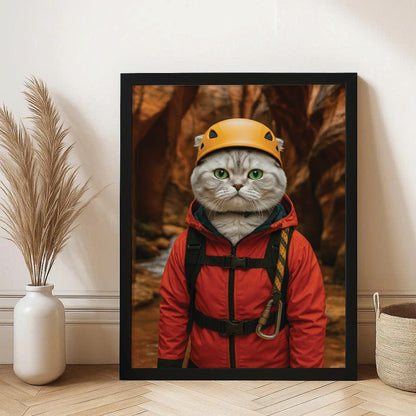 Custom Photo Canyoneering Slot Canyon Adventure Cat Canvas Framed Wall Art Gift For Cat Lovers