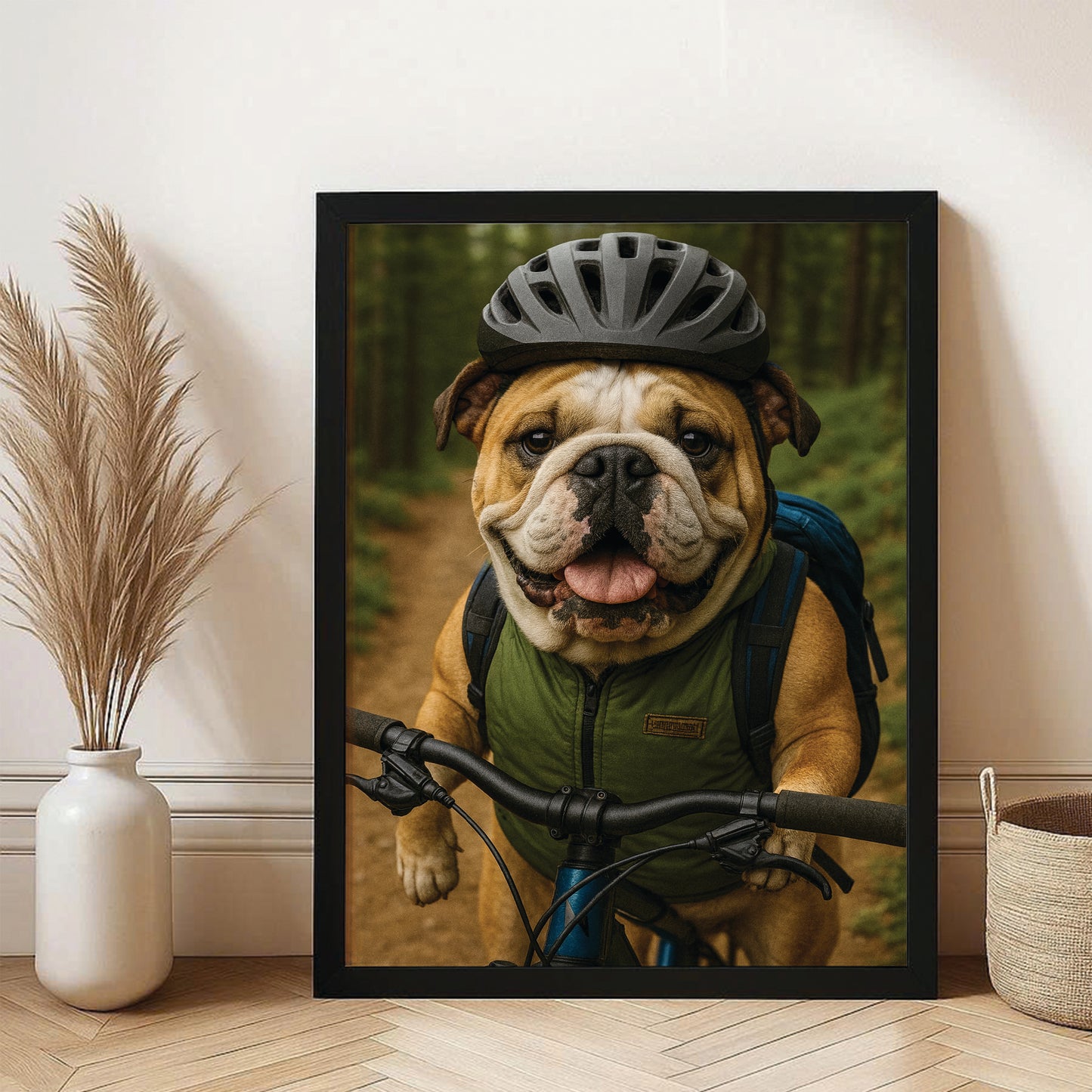 Custom Photo Mountain Biker Dog Canvas Framed Wall Art Gift For Dog Lovers