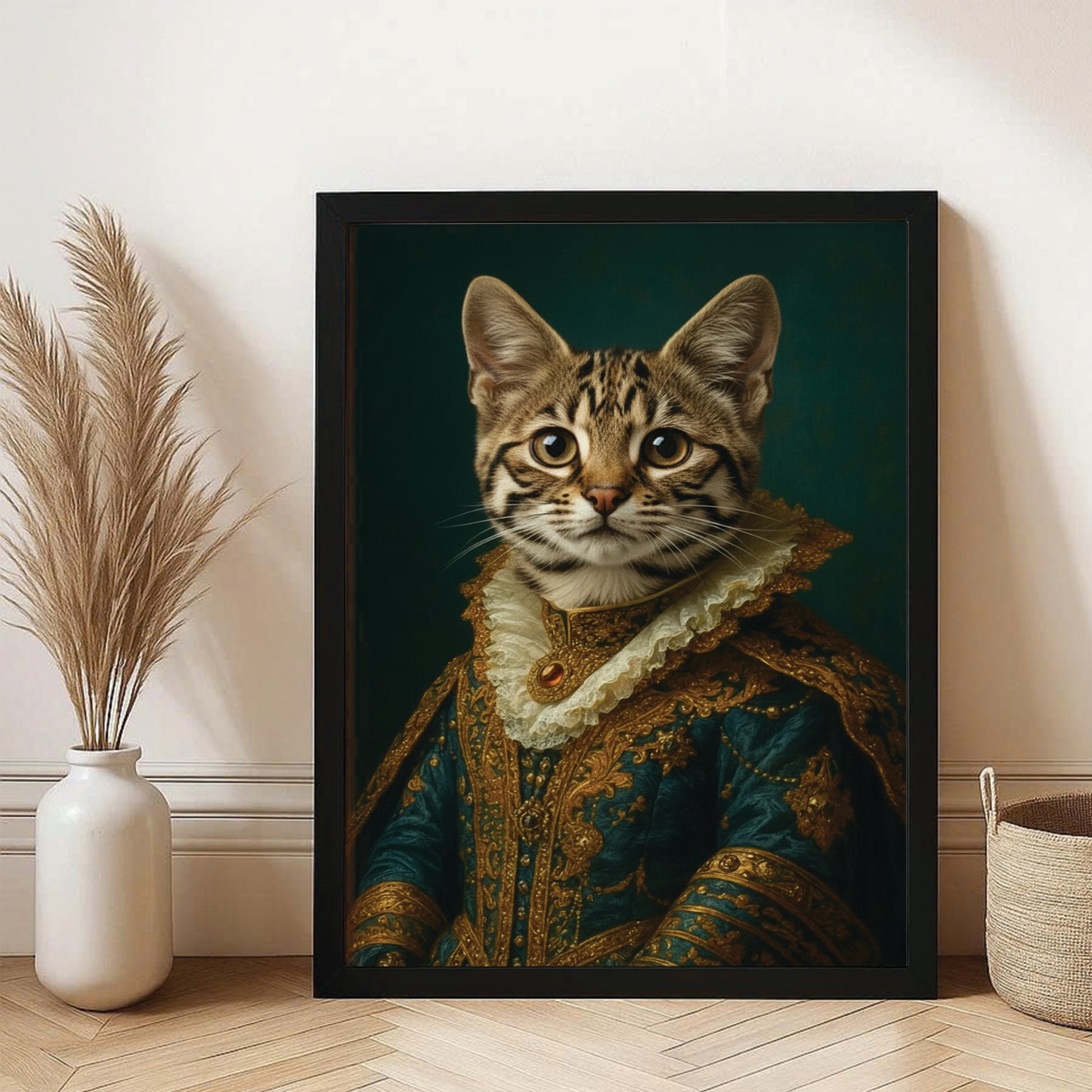 Custom Photo Cat Royal Style 4 Canvas Framed Wall Art Gift For Cat Lovers