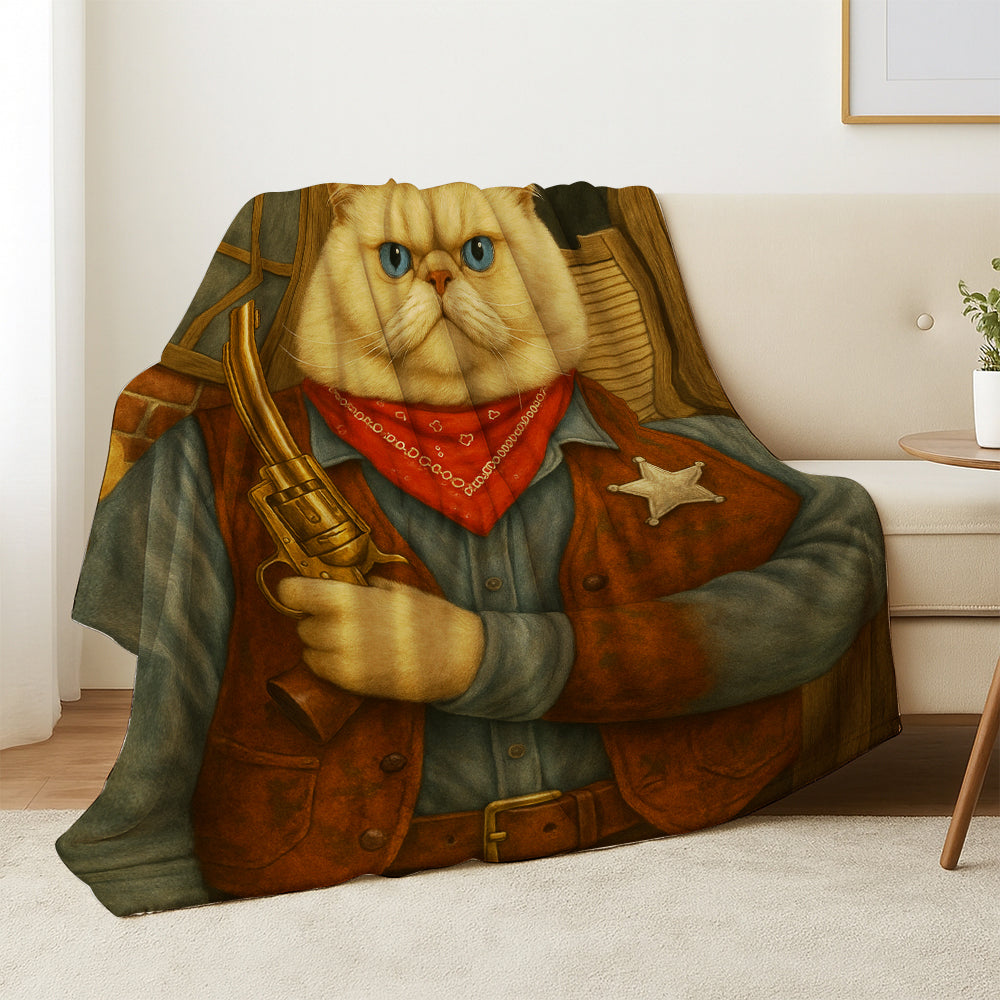 Custom Photo Cat Cowboy Blanket