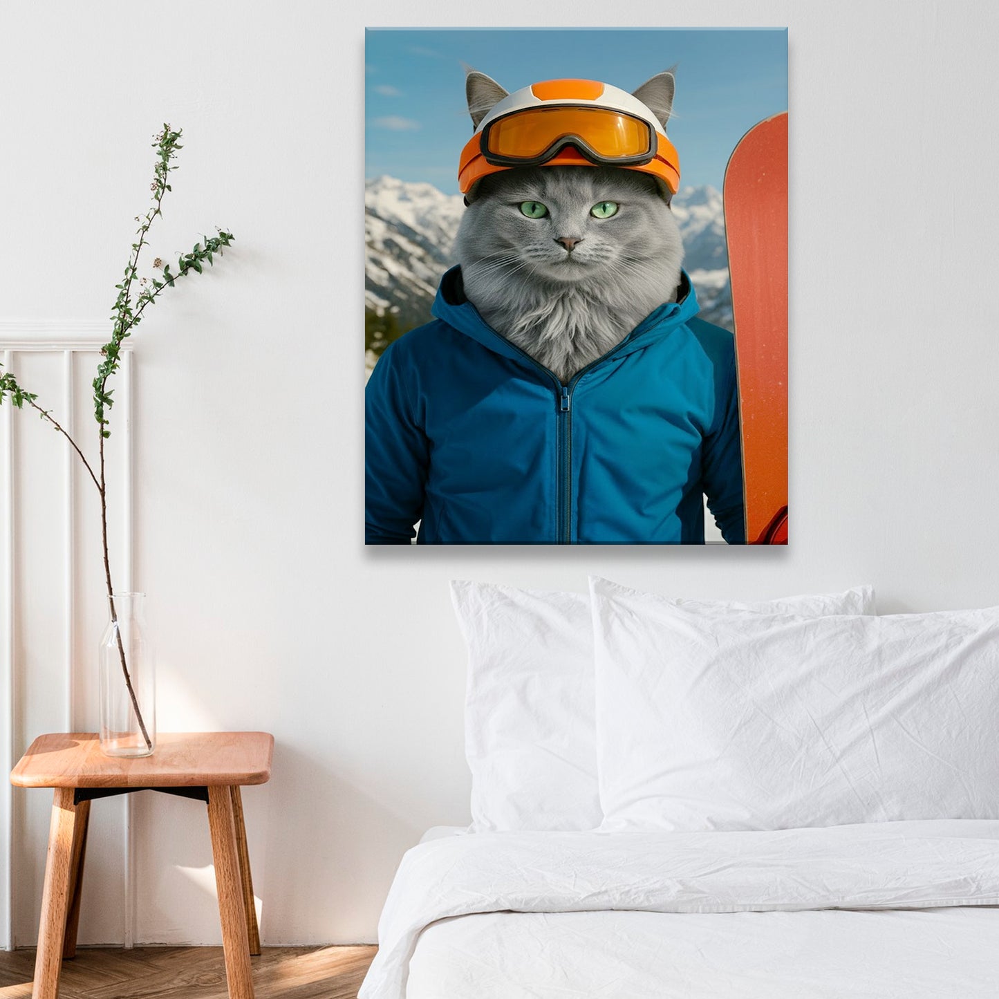 Custom Photo Snowboarder Cat Canvas Gift For Cat Lovers