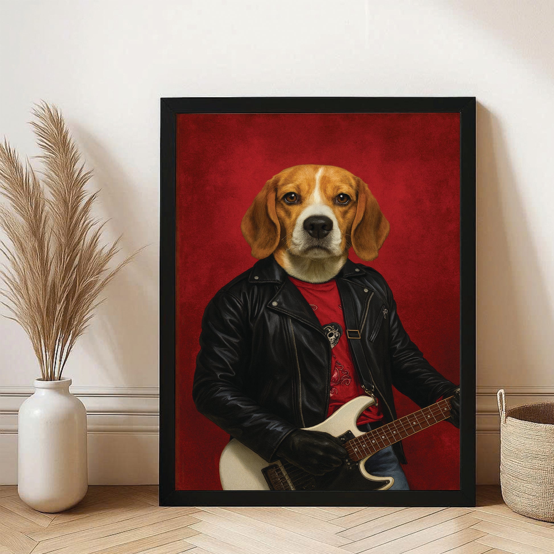Custom Photo Guitarist Dog Canvas Framed Wall Art Gift For Dog