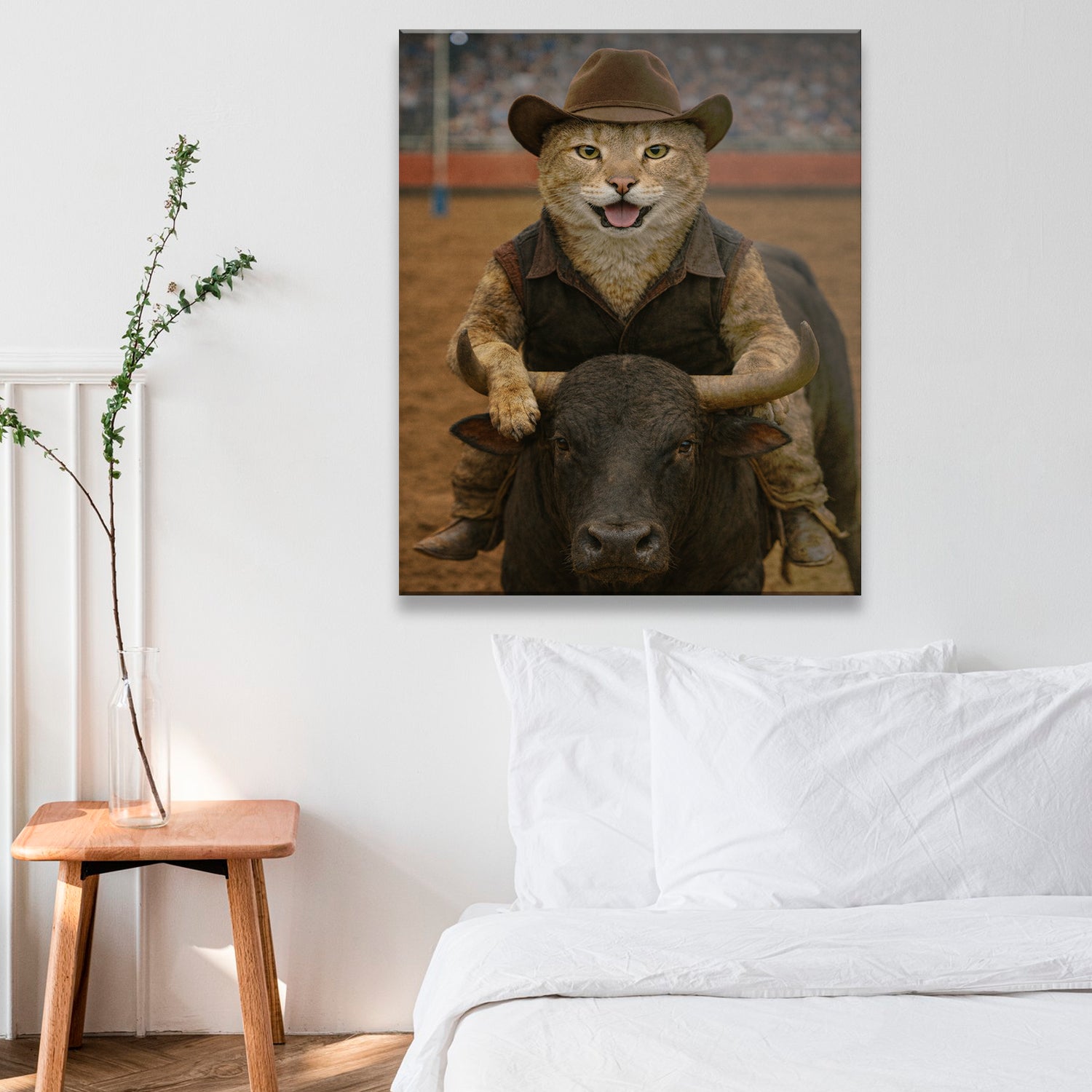 Custom Photo Bull Rider Cowboy Cat Canvas Gift For Cat Lovers