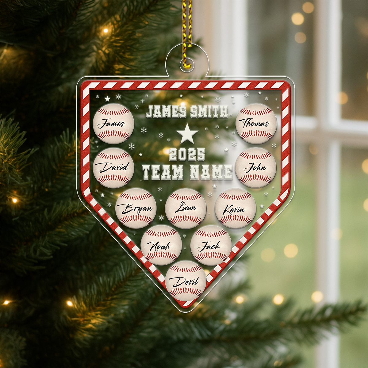 Custom Name Baseball Player Team Acrylic Ornament Christmas Gift