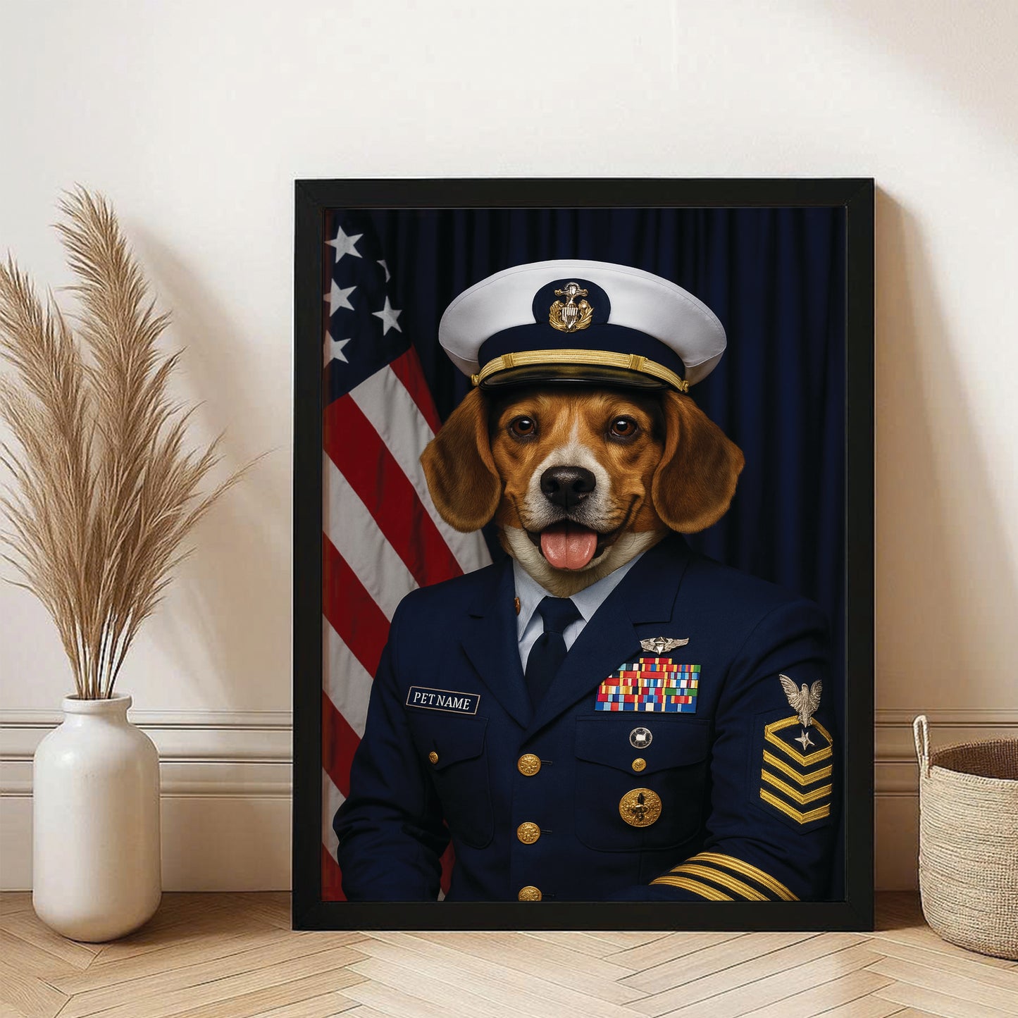 Custom Dog Photo Us Navy Canvas Framed Wall Art Framed Wall Art _ Gift For Dog Lovers