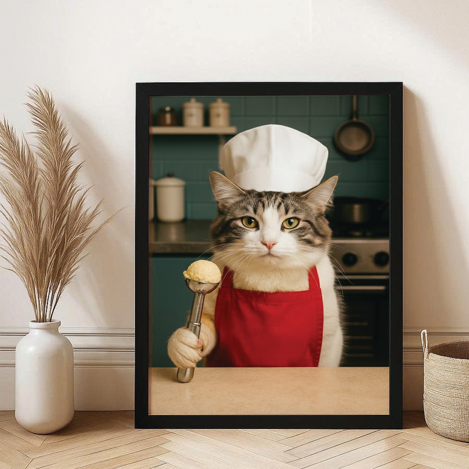 Custom Photo Cat Chef Canvas Framed Wall Art  Gift For Cat Lovers
