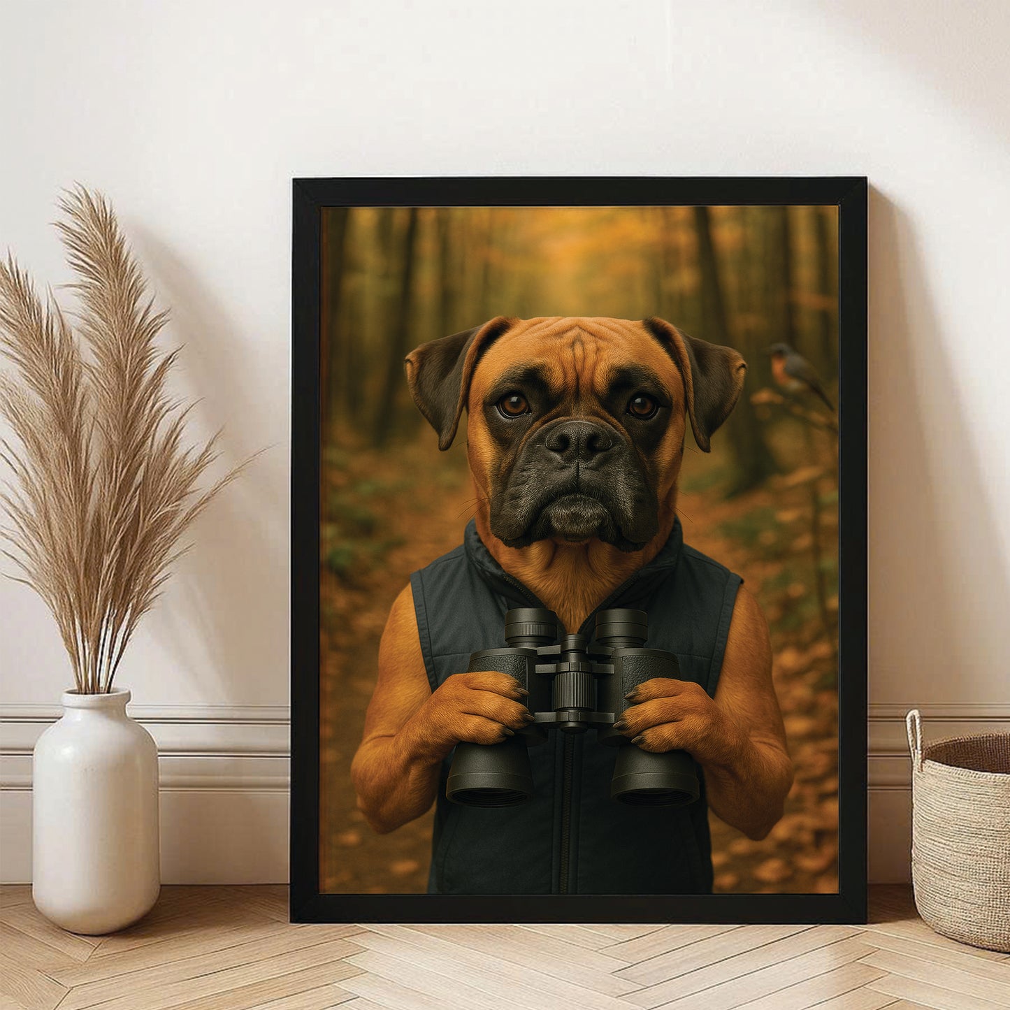 Custom Photo Bird Watching Dog Canvas Framed Wall Art Gift For Dog Lovers