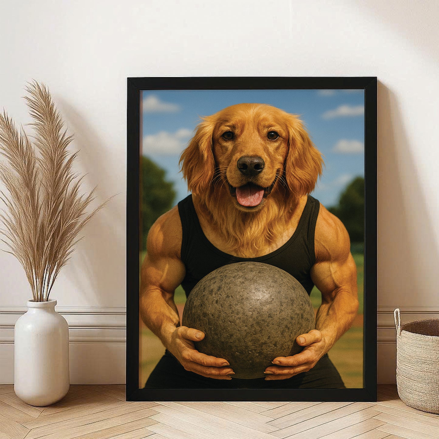Custom Photo Strongman Dog Canvas Framed Wall Art Gift For Dog Lovers