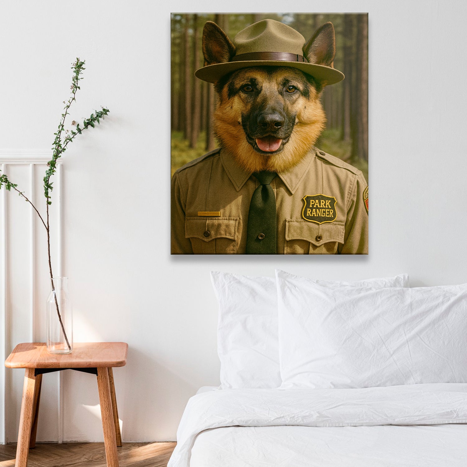 Custom Photo Park Ranger Dog Canvas