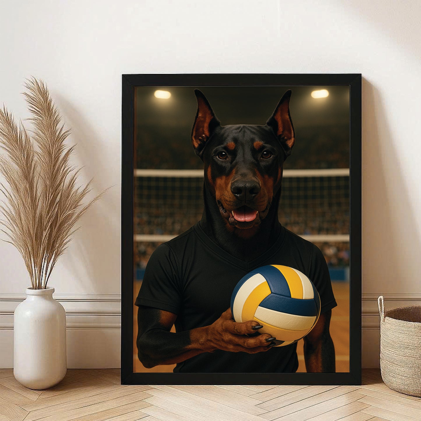 Custom Photo Volleyball Player Dog Canvas Framed Wall Art Gift For Dog Lovers