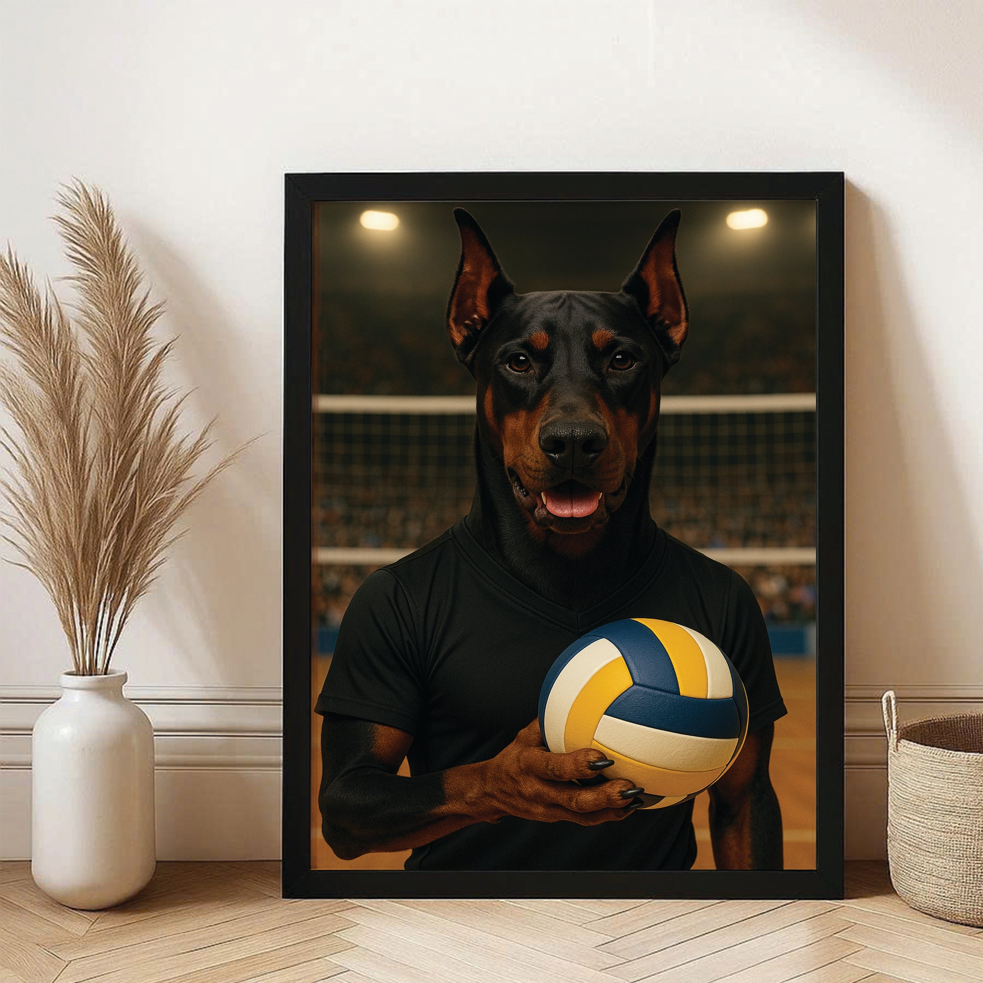 Custom Photo Volleyball Player Dog Canvas Framed Wall Art Gift For Dog Lovers