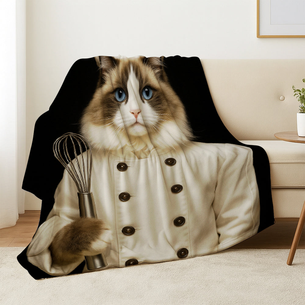 Custom Photo Cat Chef Blanket _ Gift For Cat Lovers