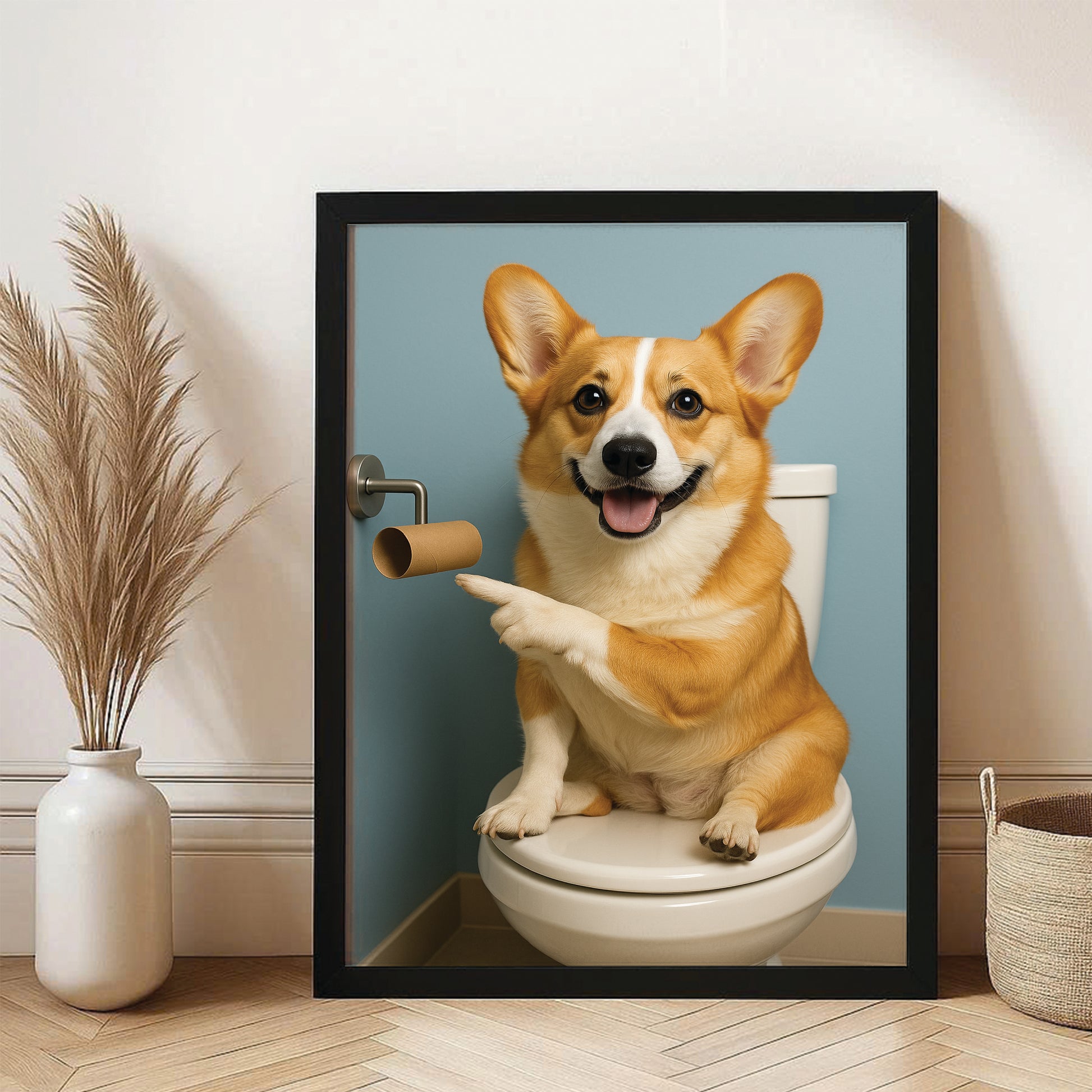 Custom Photo Dog Bathroom Style 33 Canvas Framed Wall Art Gift For Dog Lovers