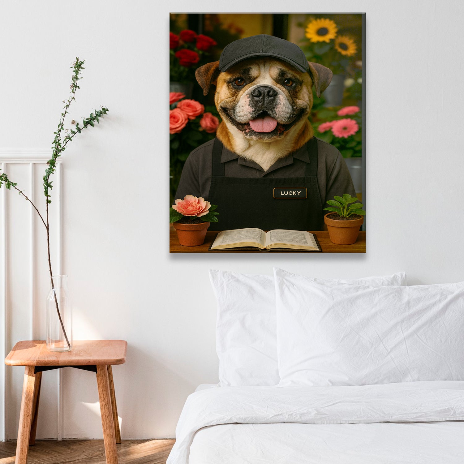 Custom Photo Flower Shop Florist Dog Canvas Gift For Dog Lovers