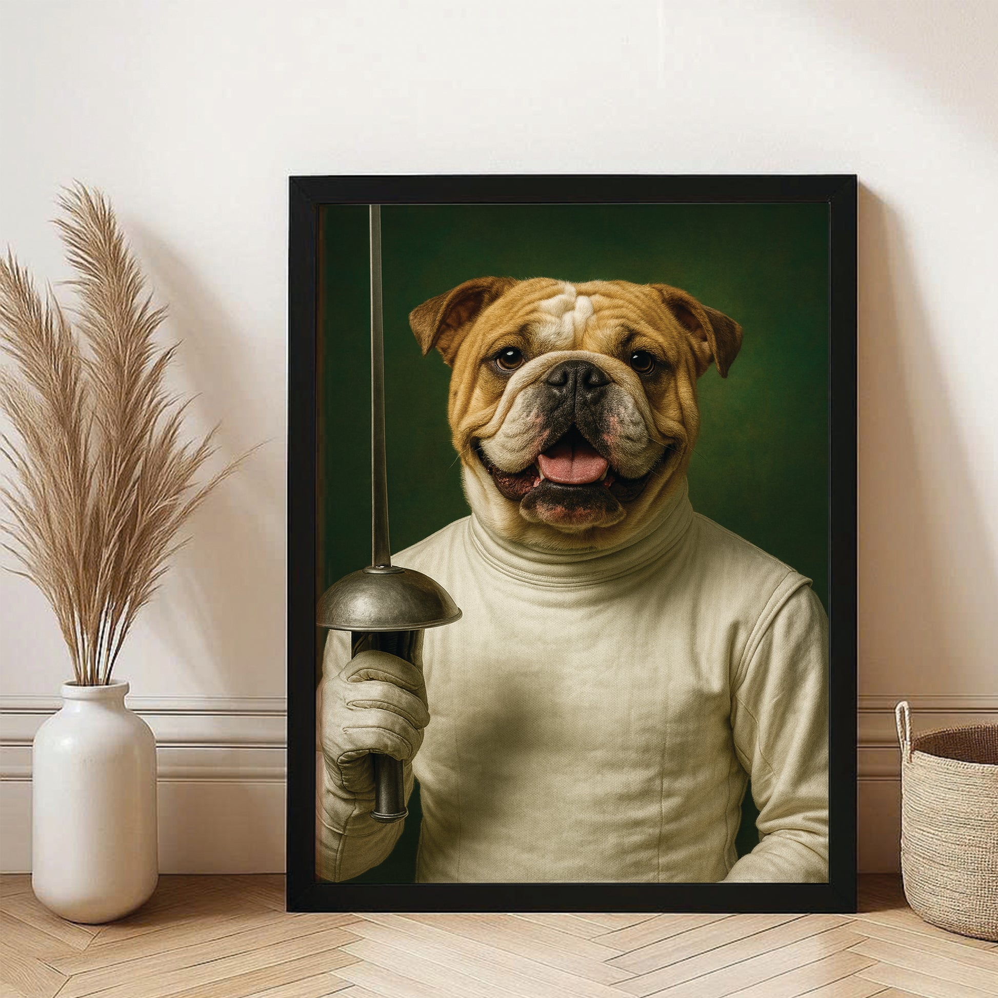 Custom Photo Fencer Dog Canvas Framed Wall Art Gift For Dog Lovers