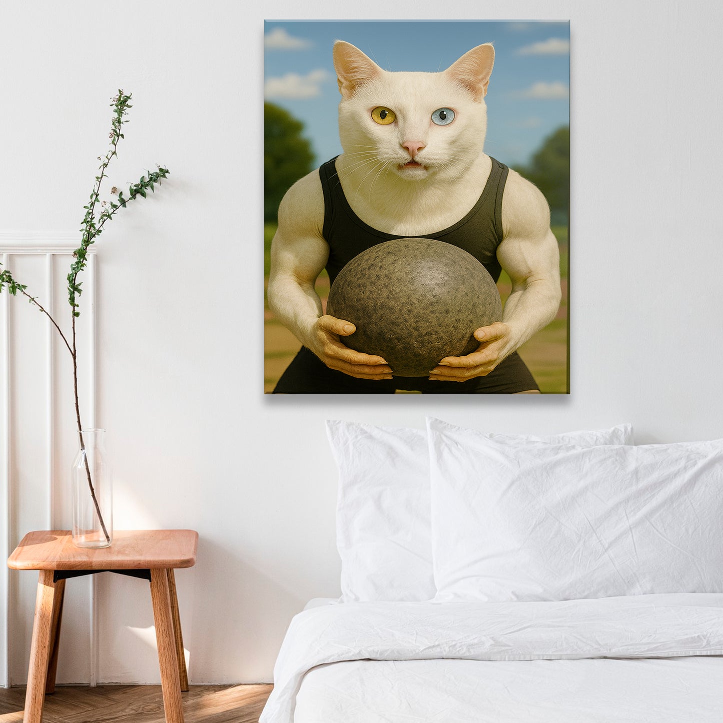 Custom Photo Strongman Cat Canvas Gift For Cat Lovers