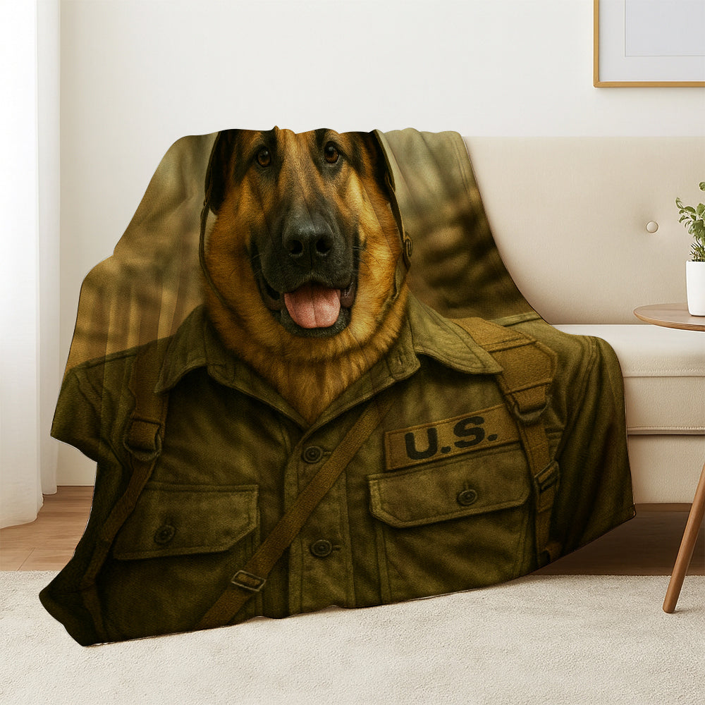 Custom Photo Military Dog BlanketGift For Dog Lovers
