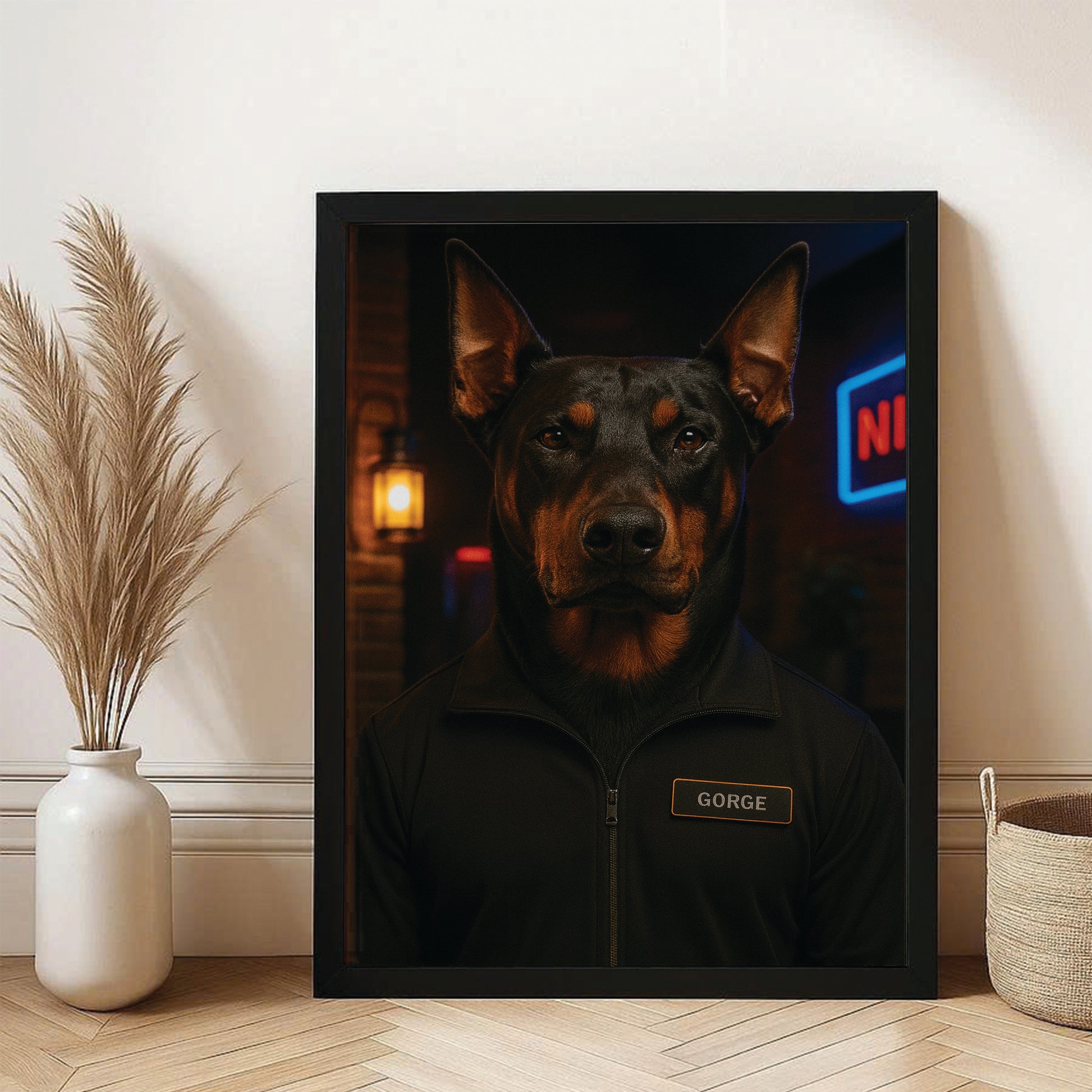 Custom Photo Bouncer Night Club Security Dog Canvas Framed Wall Art Gift For Dog Lovers