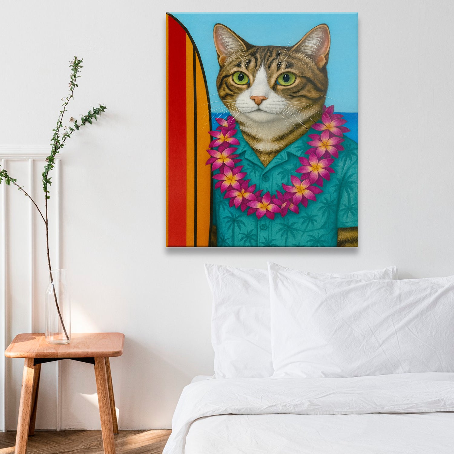Custom Photo Surfer Cat Canvas Gift For Cat Lovers