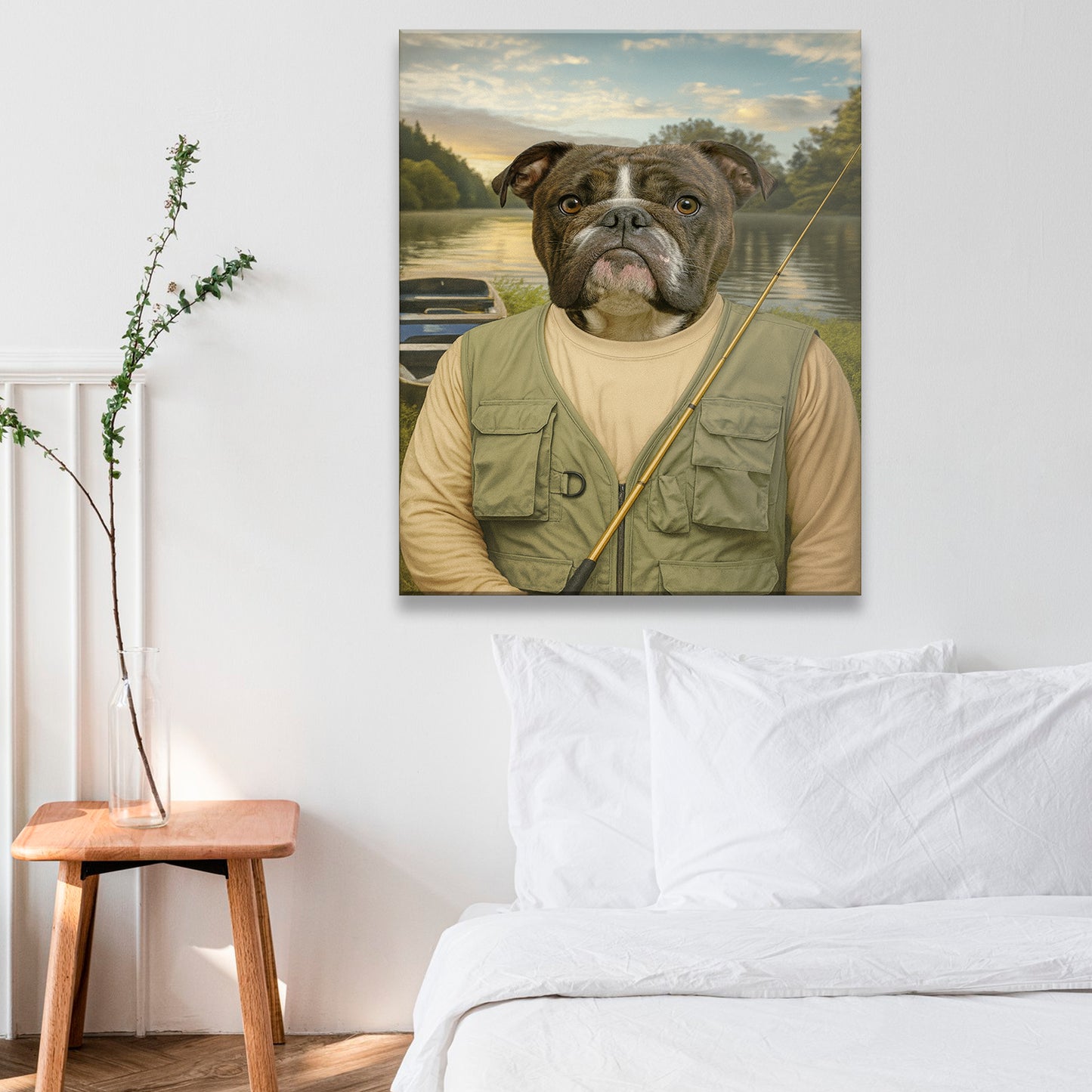 Custom Photo Fisherman Dog Canvas
