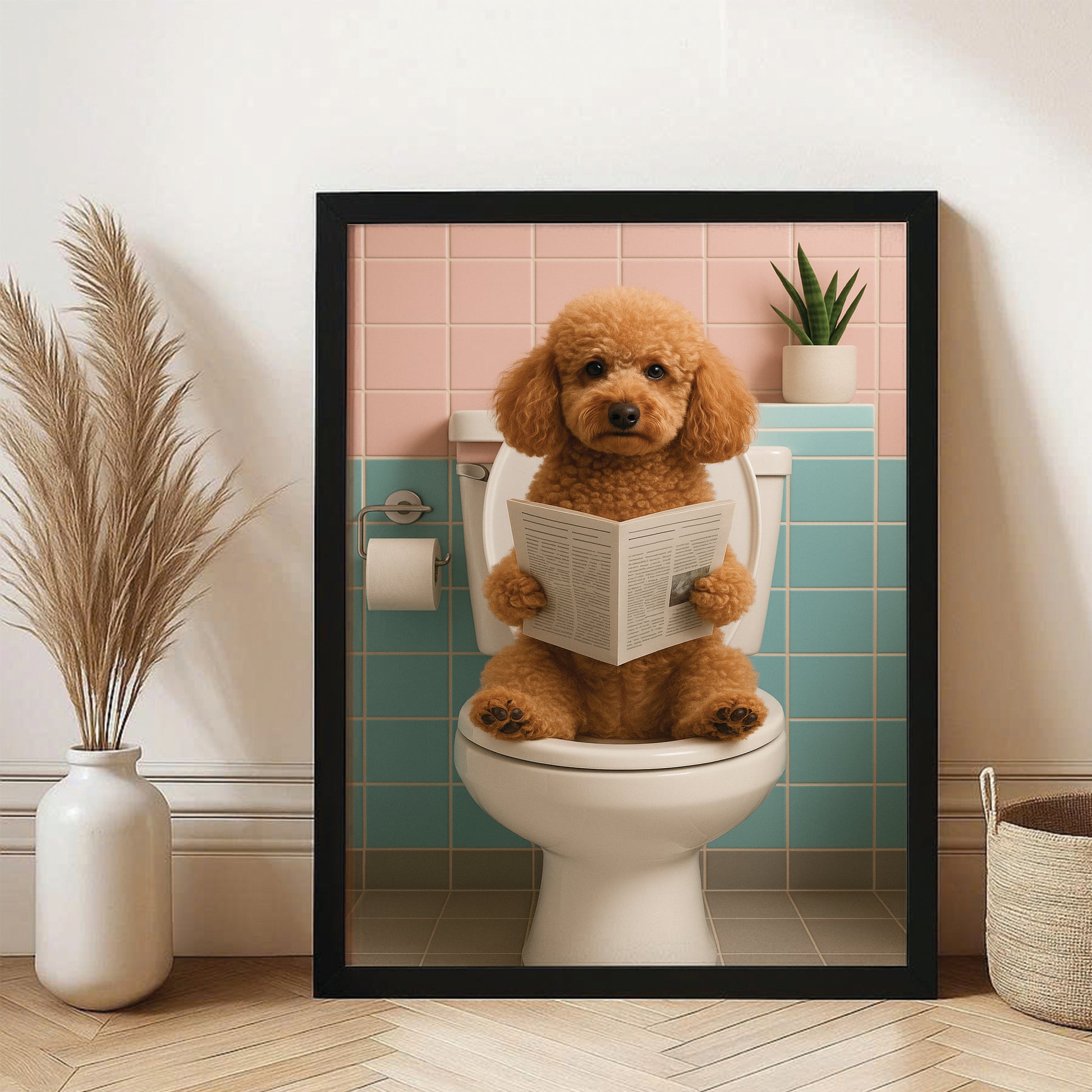 Custom Photo Dog Bathroom Style 8 Canvas Framed Wall Art Gift For Dog Lovers