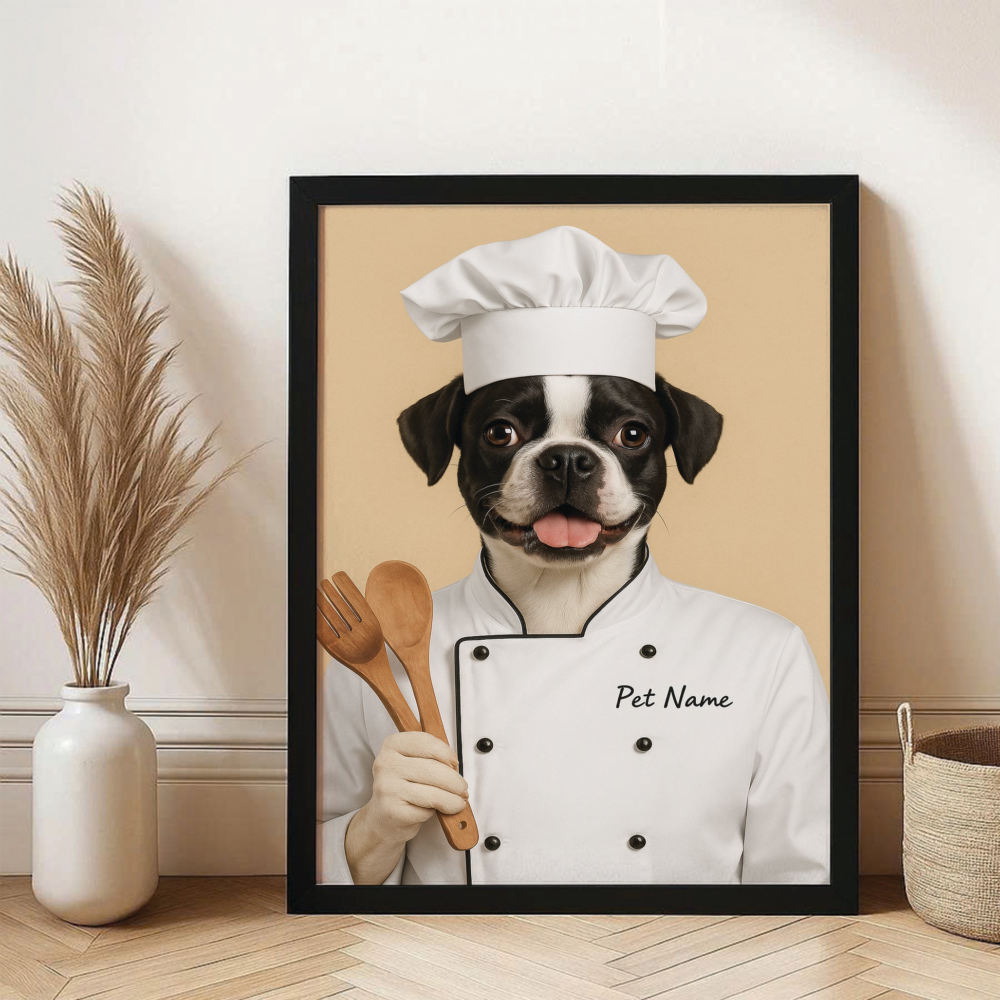 Custom Dog Chef Potrait Canvas Framed Wall Art Gift For Dog Lovers