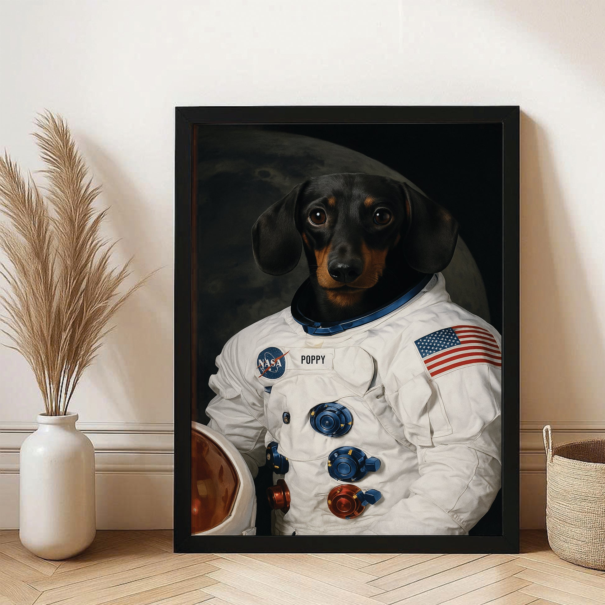 Custom Photo Dog Astronaut Canvas Framed Wall Art Framed Wall Art _ Gift For Dog Lovers