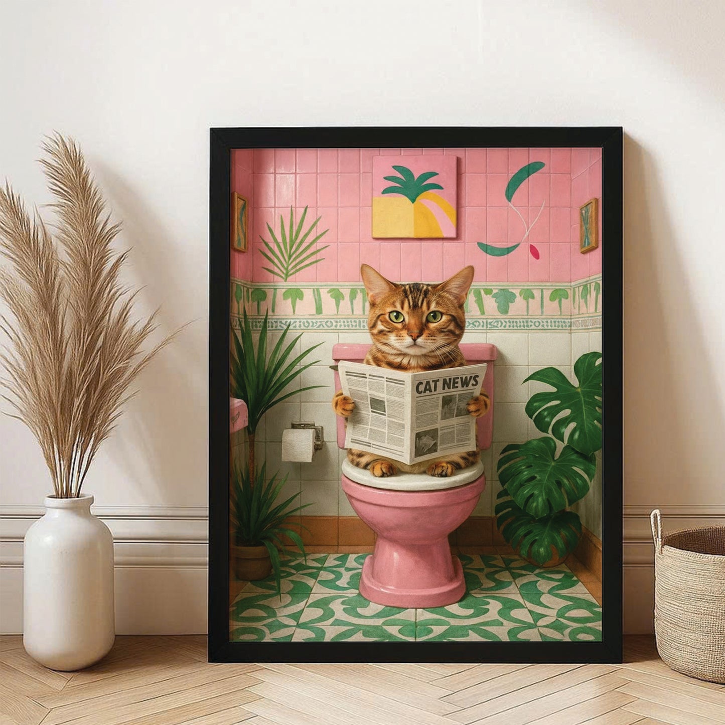 Custom Photo Cat Bathroom Style 10 Canvas Framed Wall Art Gift For Cat Lovers