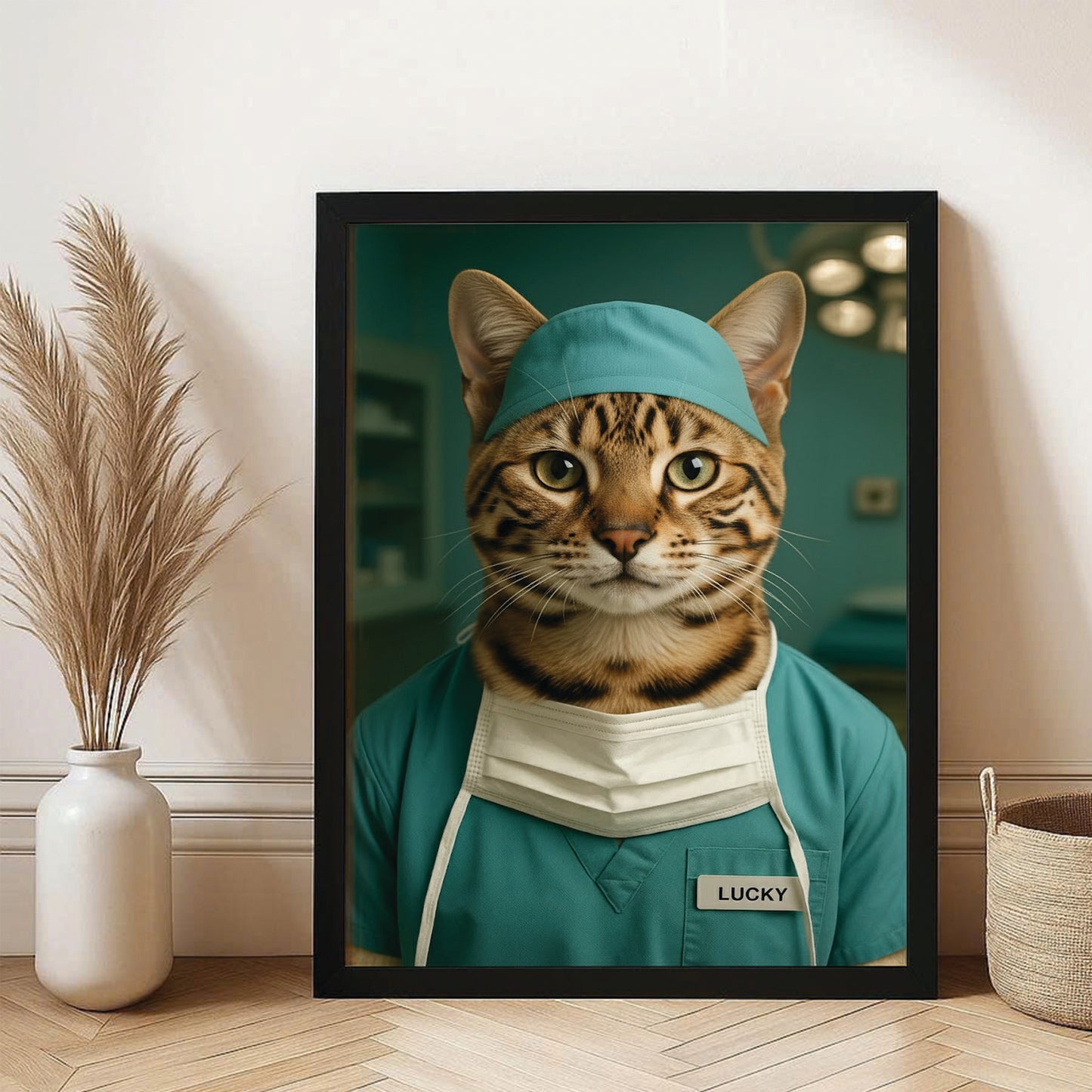Custom Photo Surgeon Cat Canvas Framed Wall Art Gift For Cat Lovers