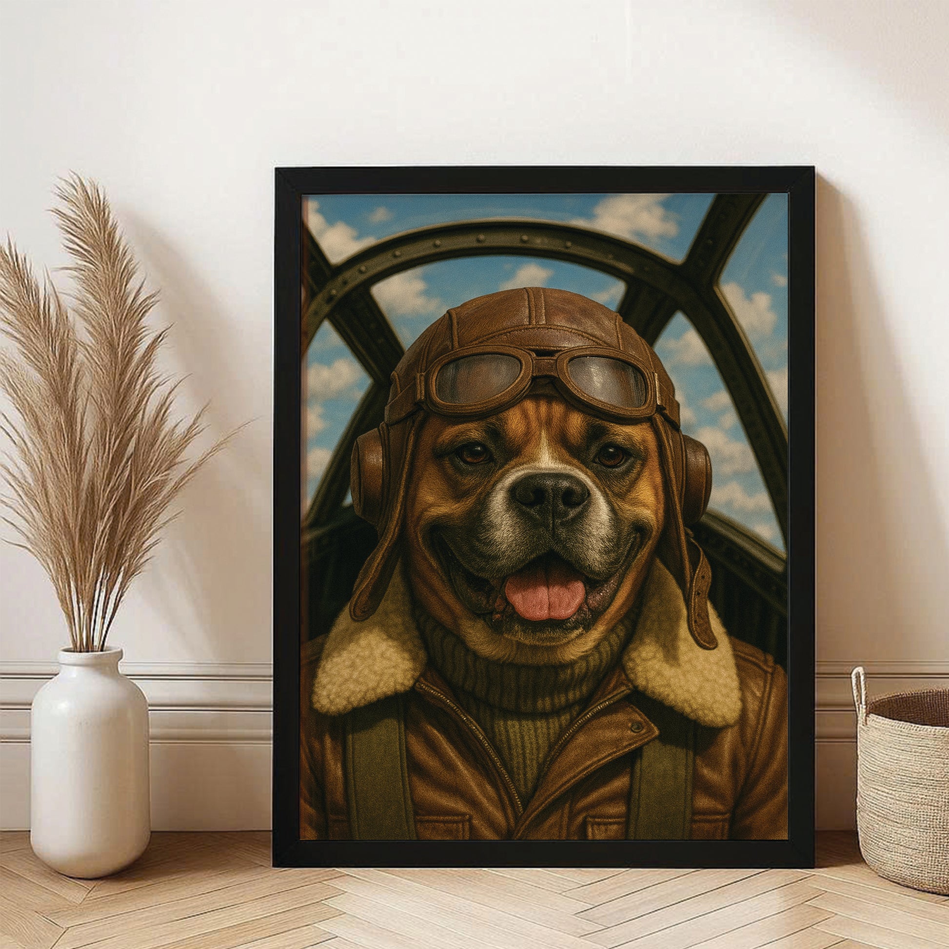 Custom Photo Pilot Dog Canvas Framed Wall Art Gift For Dog Lover
