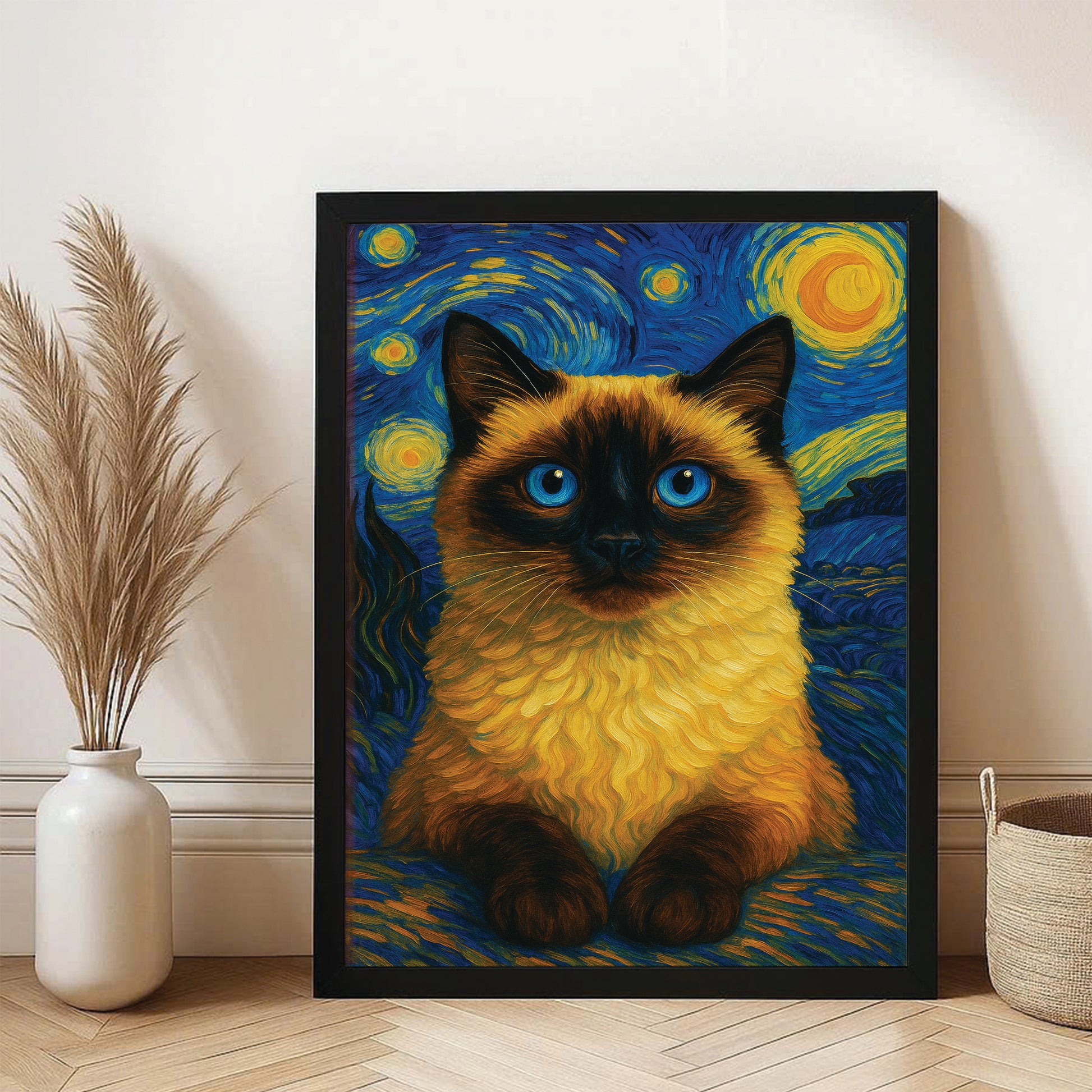 Custom Photo Cat Starry Night Canvas Framed Wall Art Wall Art