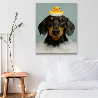 Custom Dog In Bathtub With Duck Toy