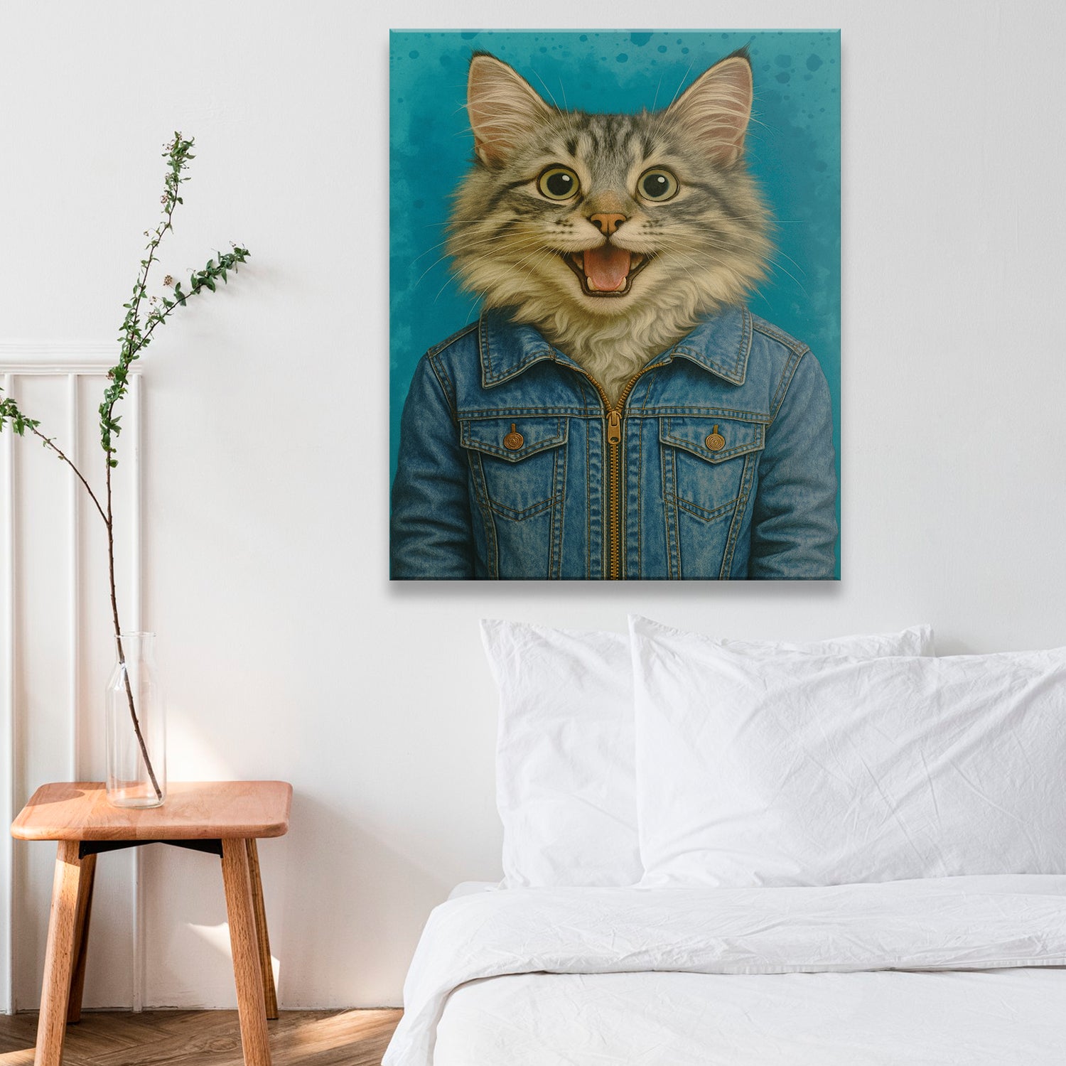 Custom Photo Denim Cat Canvas Gift For Cat Lovers