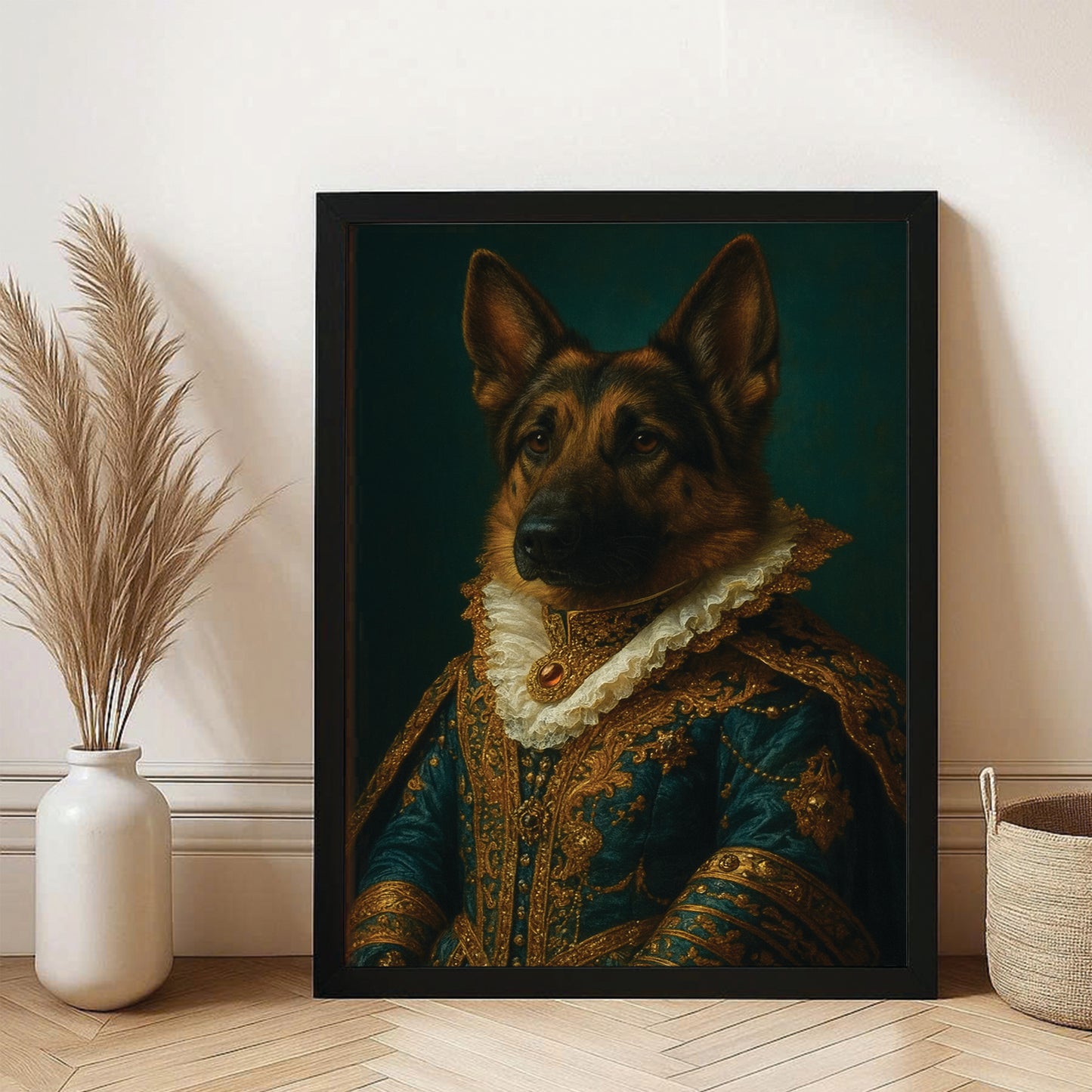 Custom Photo Dog Royal Style 4 Canvas Framed Wall Art Gift For Dog Lovers