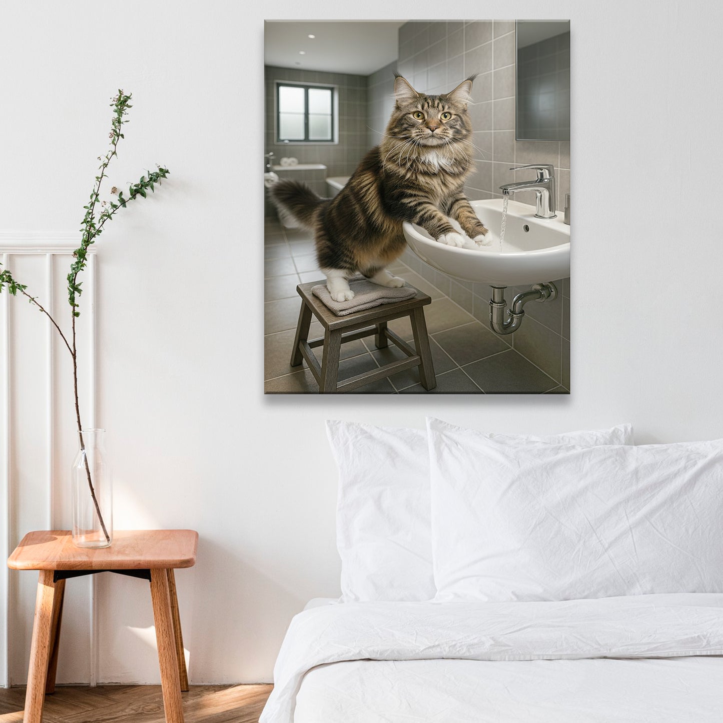 Custom Photo Cat In Bathroom Style 1 Canvas Gift For Cat Lovers