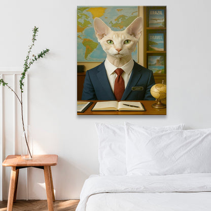 Custom Photo Travel Agent Cat Canvas Gift For Cat Lovers