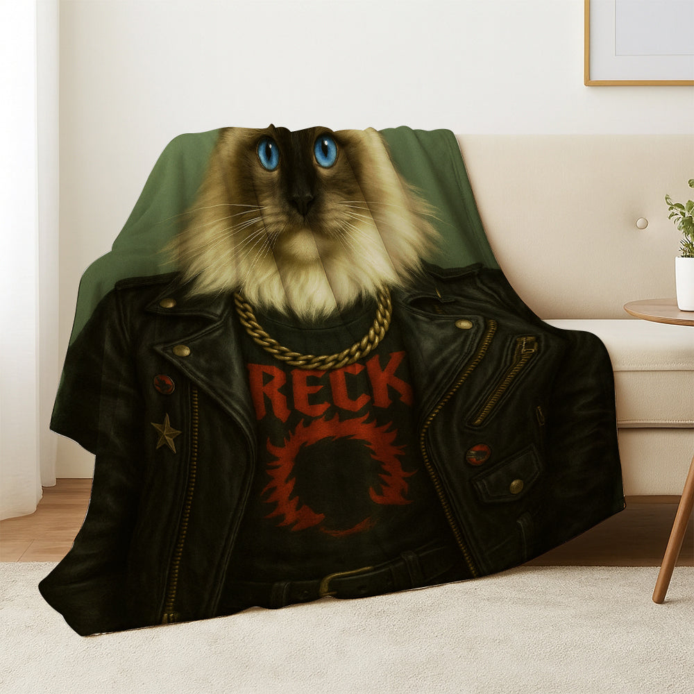 Custom Photo Rock n Roll Cat Blanket _ Gift For Cat Lovers