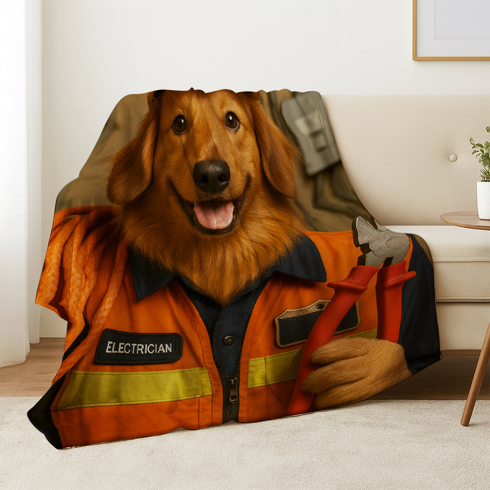 Custom Photo Electrician Dog BlanketGift For Dog Lovers