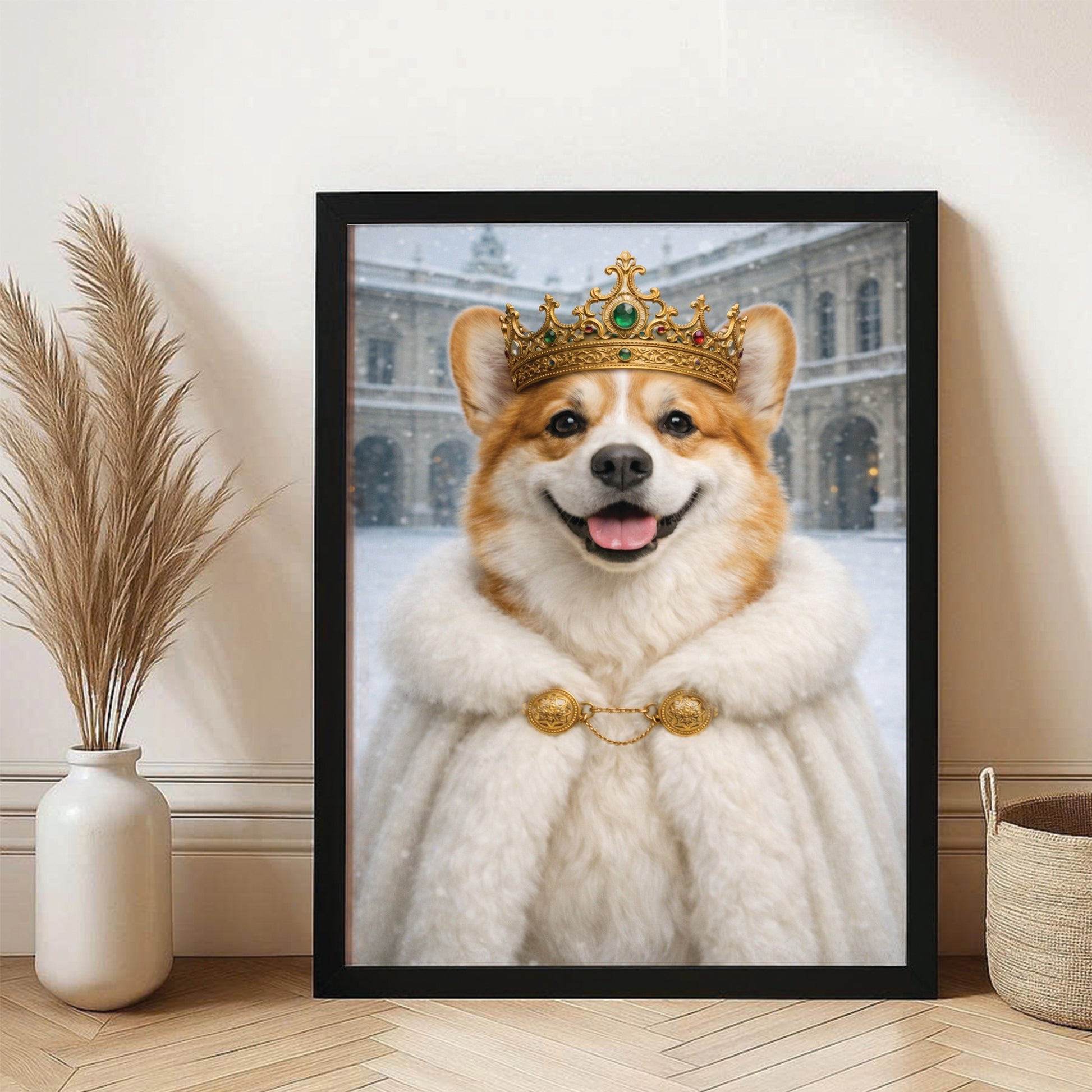 Custom Photo Royal Winter Queen Dog Canvas Framed Wall Art Gift For Dog Lovers