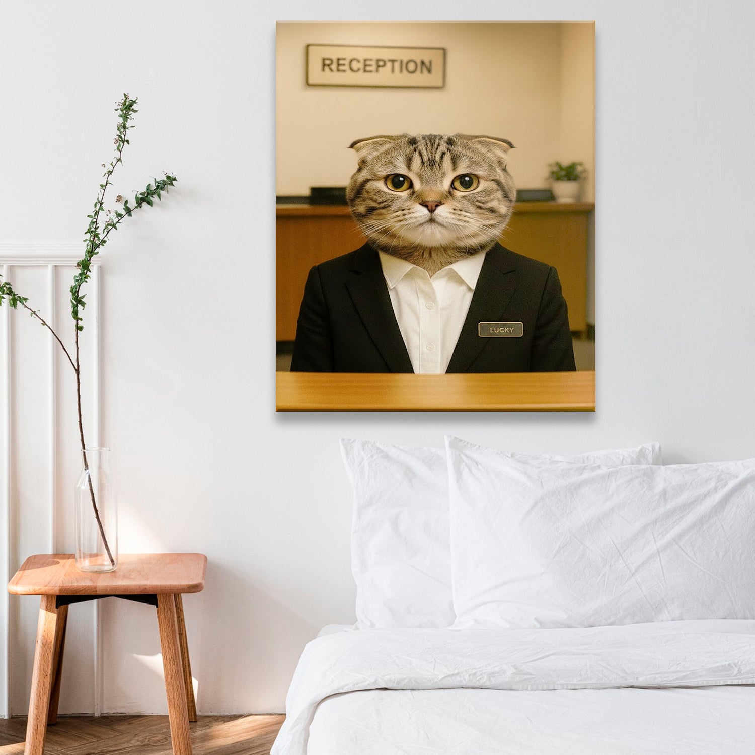 Custom Photo Receptionist Cat Canvas Gift For Cat Lovers