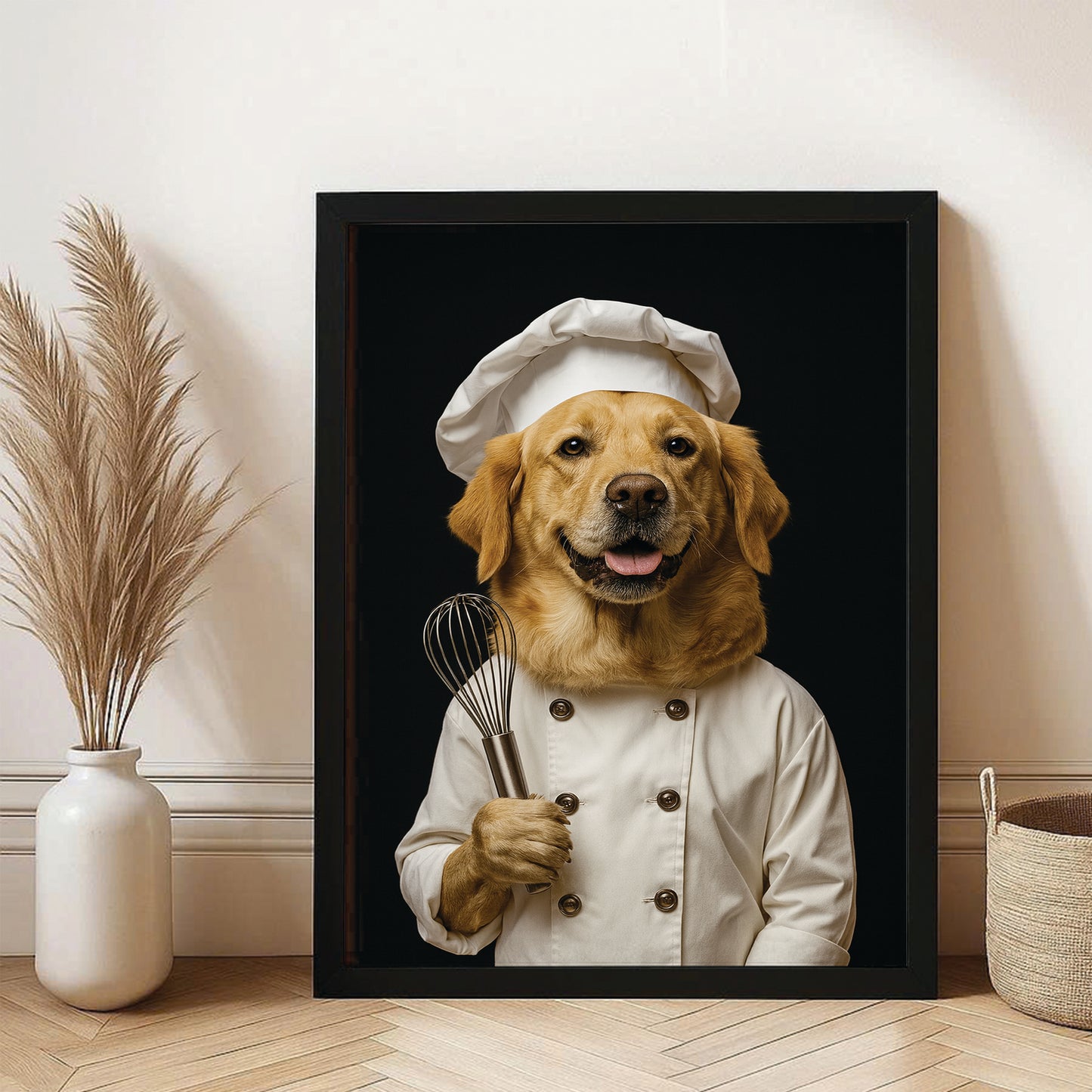 Custom Photo Dog Chef Canvas Framed Wall Art Framed Wall Art _ Gift For Dog Lovers