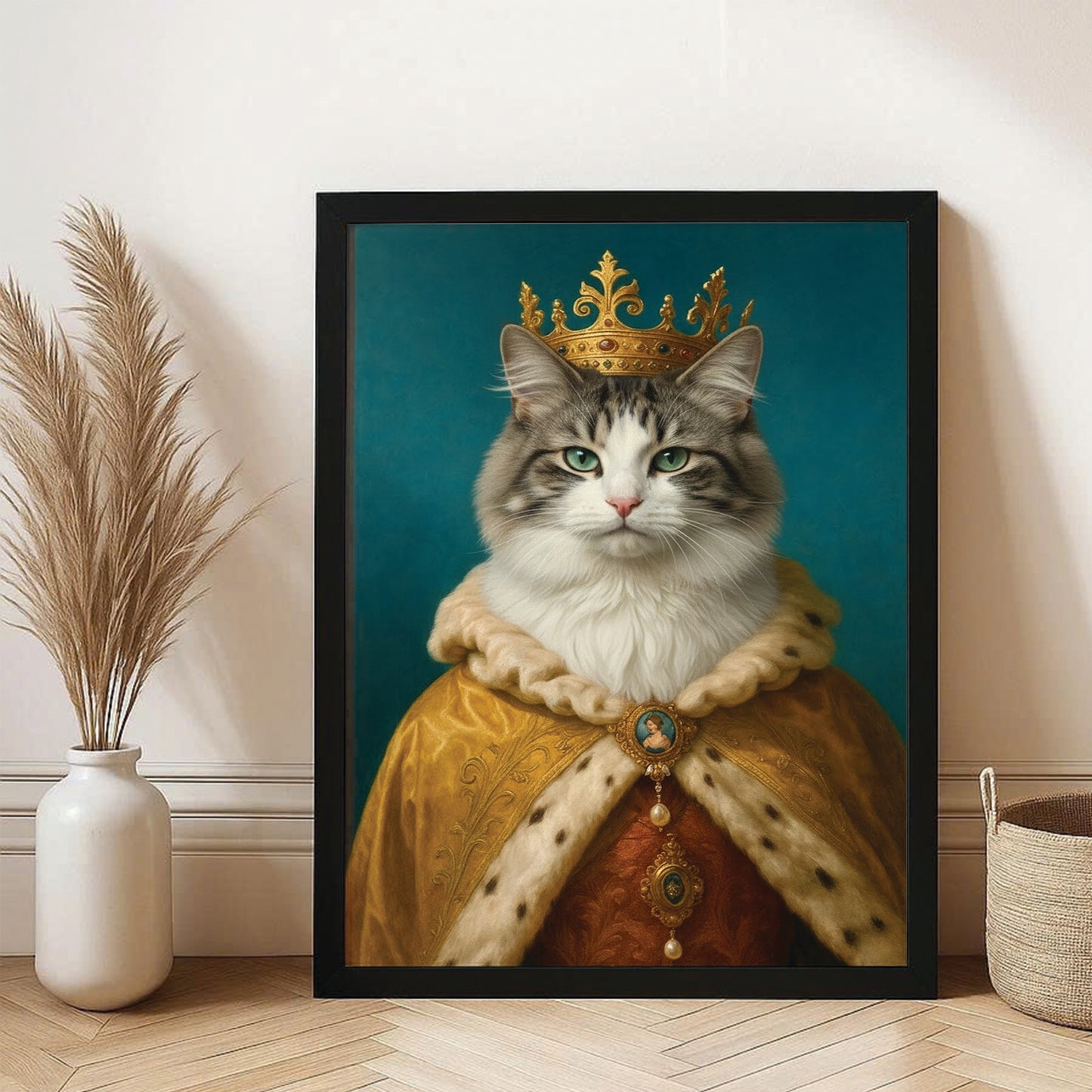 Custom Photo King Royal Cat Canvas Framed Wall Art Gift For Cat Lovers