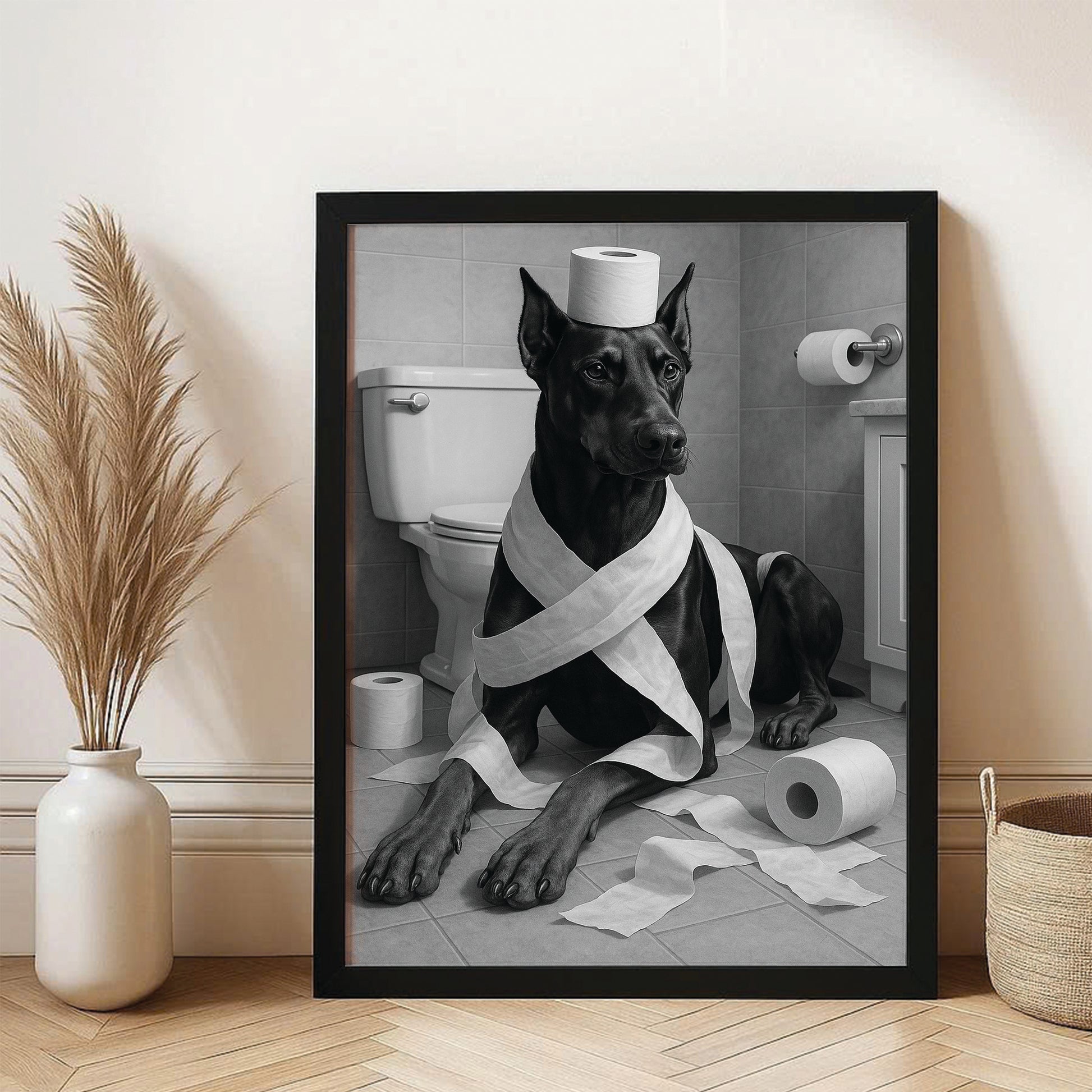 Custom Photo Dog Bathroom Style 16 Canvas Framed Wall Art Gift For Dog Lovers