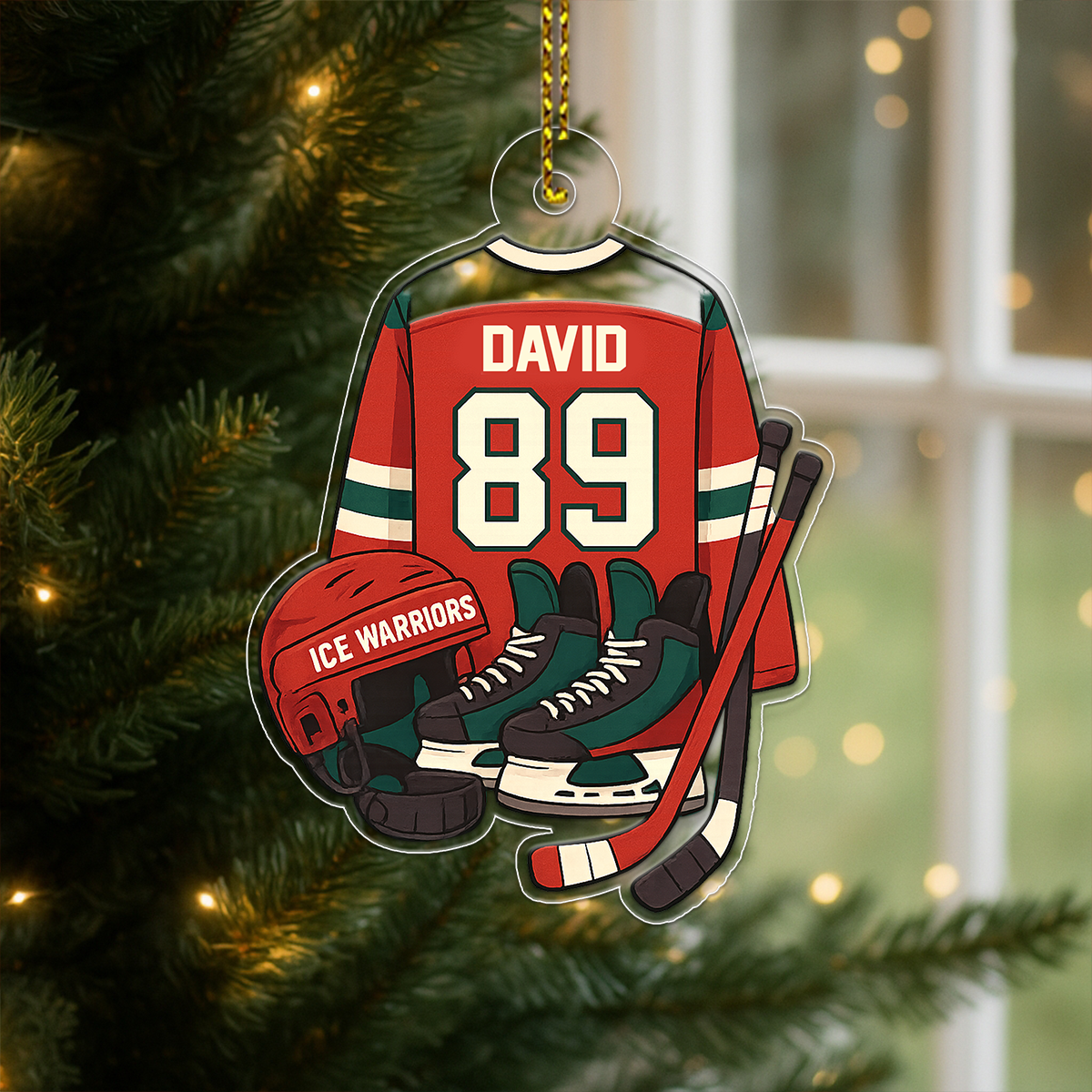 Custom Name And Number Hockey Jersey Acrylic Ornament Christmas Gift