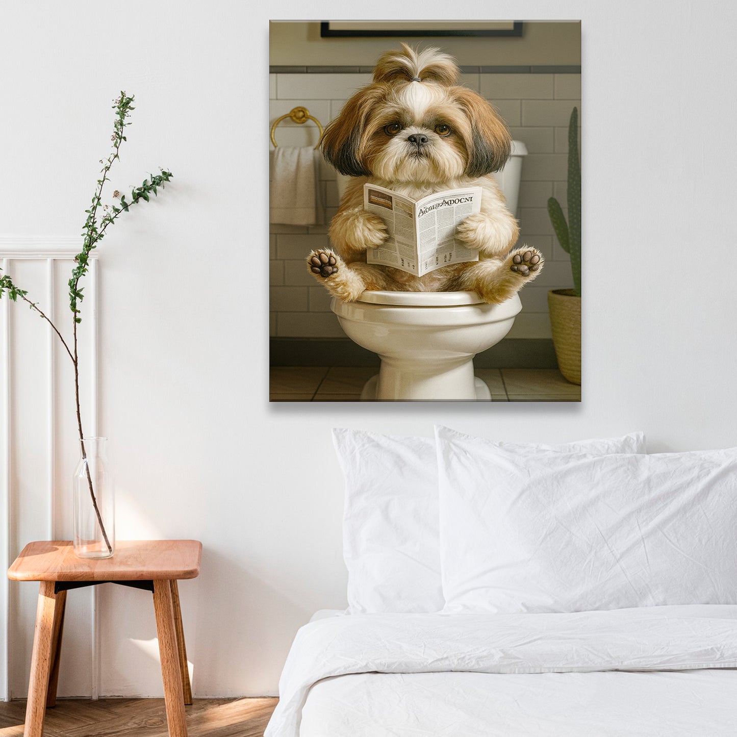 Custom Photo Dog Bathroom Style Canvas Gift For Dog Lovers