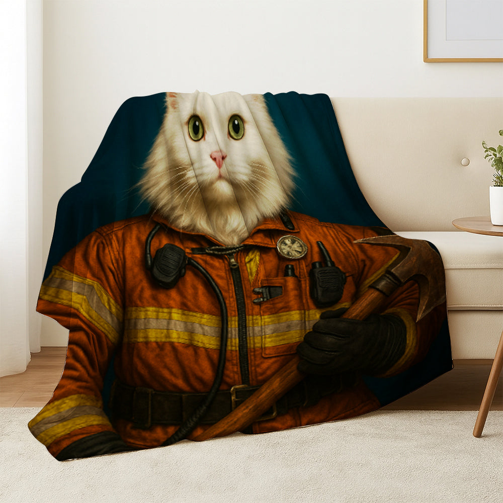 Custom Cat Photo Firefighter Blanket _ Gift For Cat Lovers